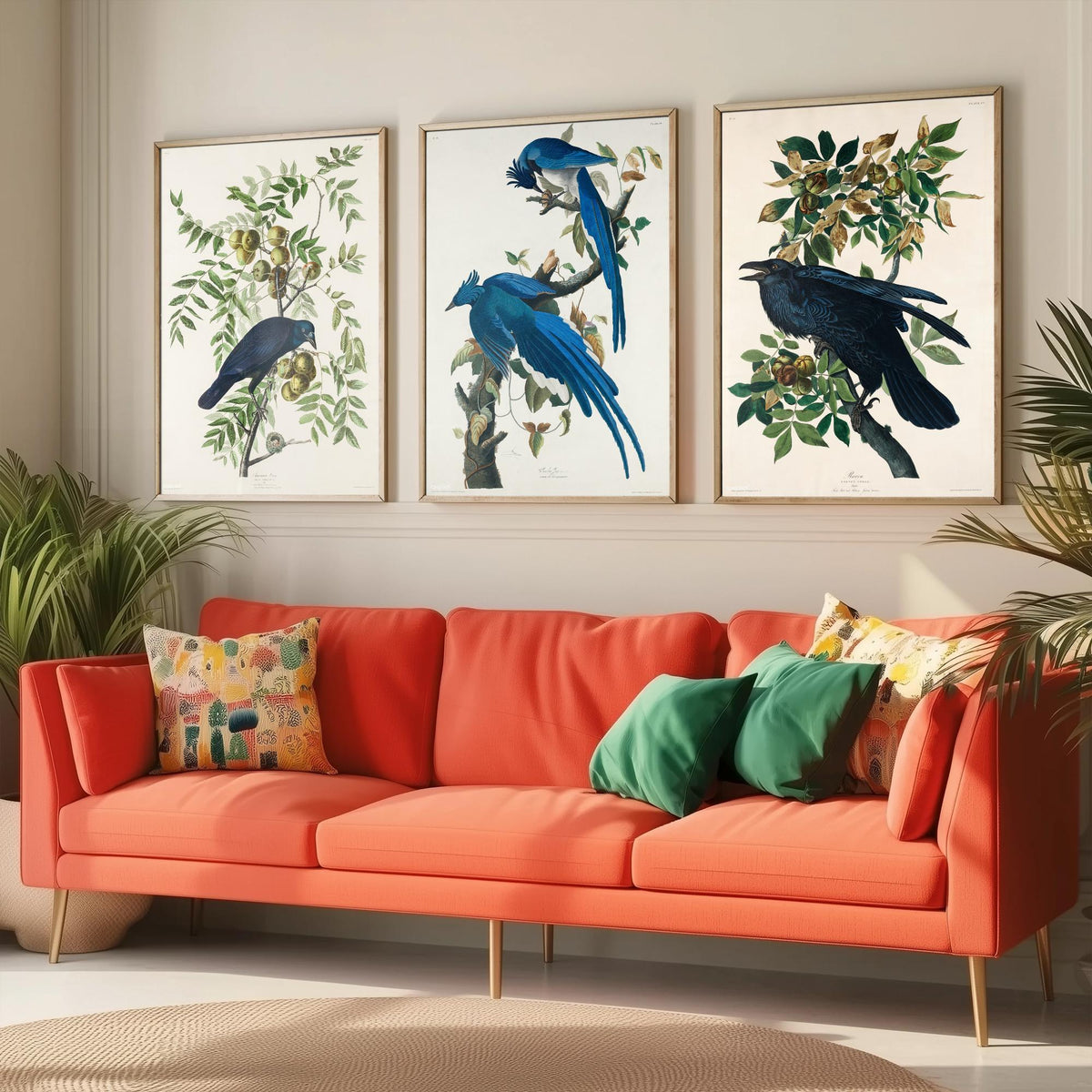Set of Three John James Audubon Prints - American Crow Columbia Jay Raven - 3 Bird Paintings Poster Wall Art Gift Illustration