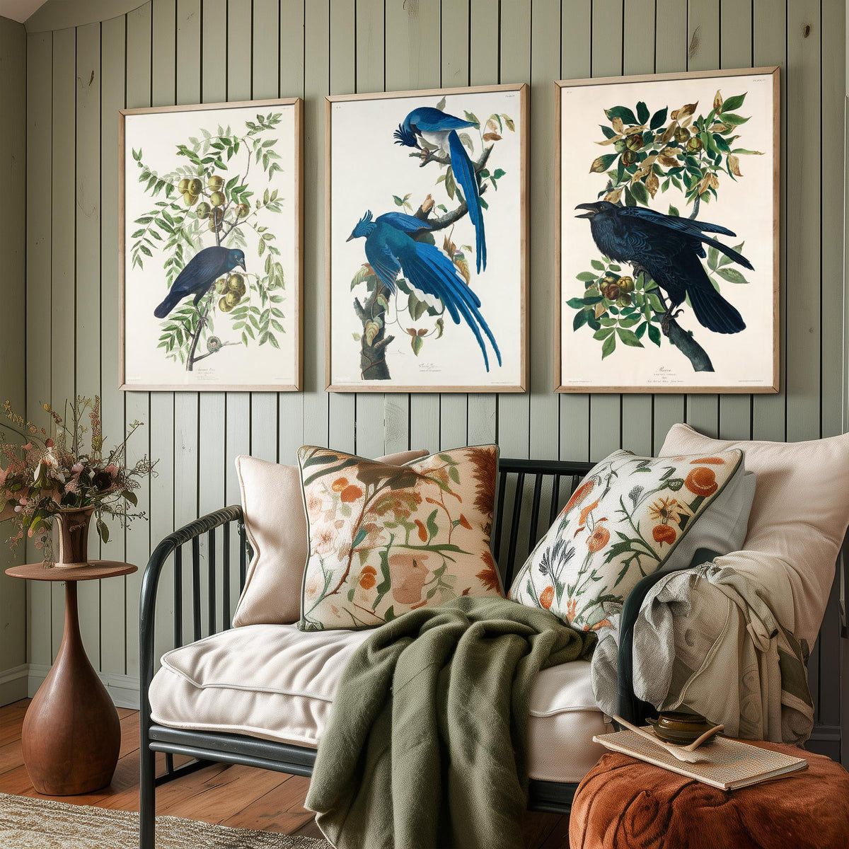 Set of Three John James Audubon Prints - American Crow Columbia Jay Raven - 3 Bird Paintings Poster Wall Art Gift Illustration