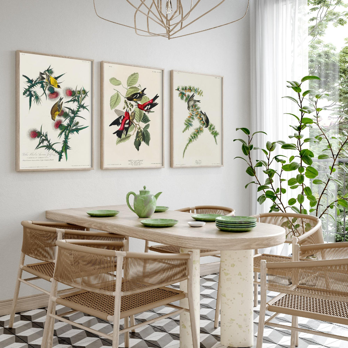 Set of Three John James Audubon Prints - American Goldfinch White-winged Crossbill Pine Siskin - 3 Bird Paintings Poster Wall Art Gift