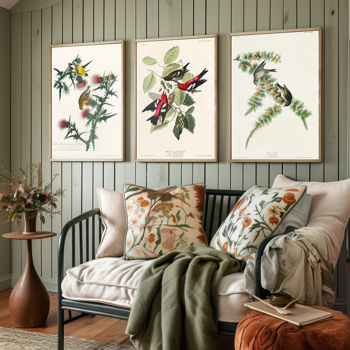 Set of Three John James Audubon Prints - American Goldfinch White-winged Crossbill Pine Siskin - 3 Bird Paintings Poster Wall Art Gift