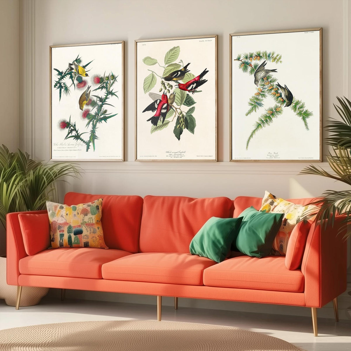 Set of Three John James Audubon Prints - American Goldfinch White-winged Crossbill Pine Siskin - 3 Bird Paintings Poster Wall Art Gift