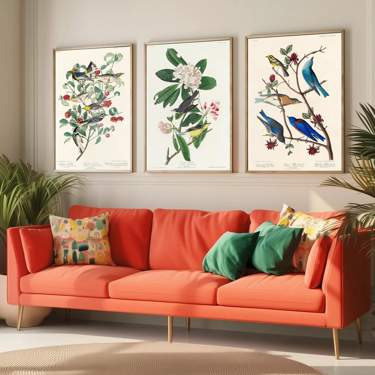 Set of Three John James Audubon Prints - Audubon's Canada Townsend's Warblers - 3 Bird Paintings Poster Wall Art Gift Illustration