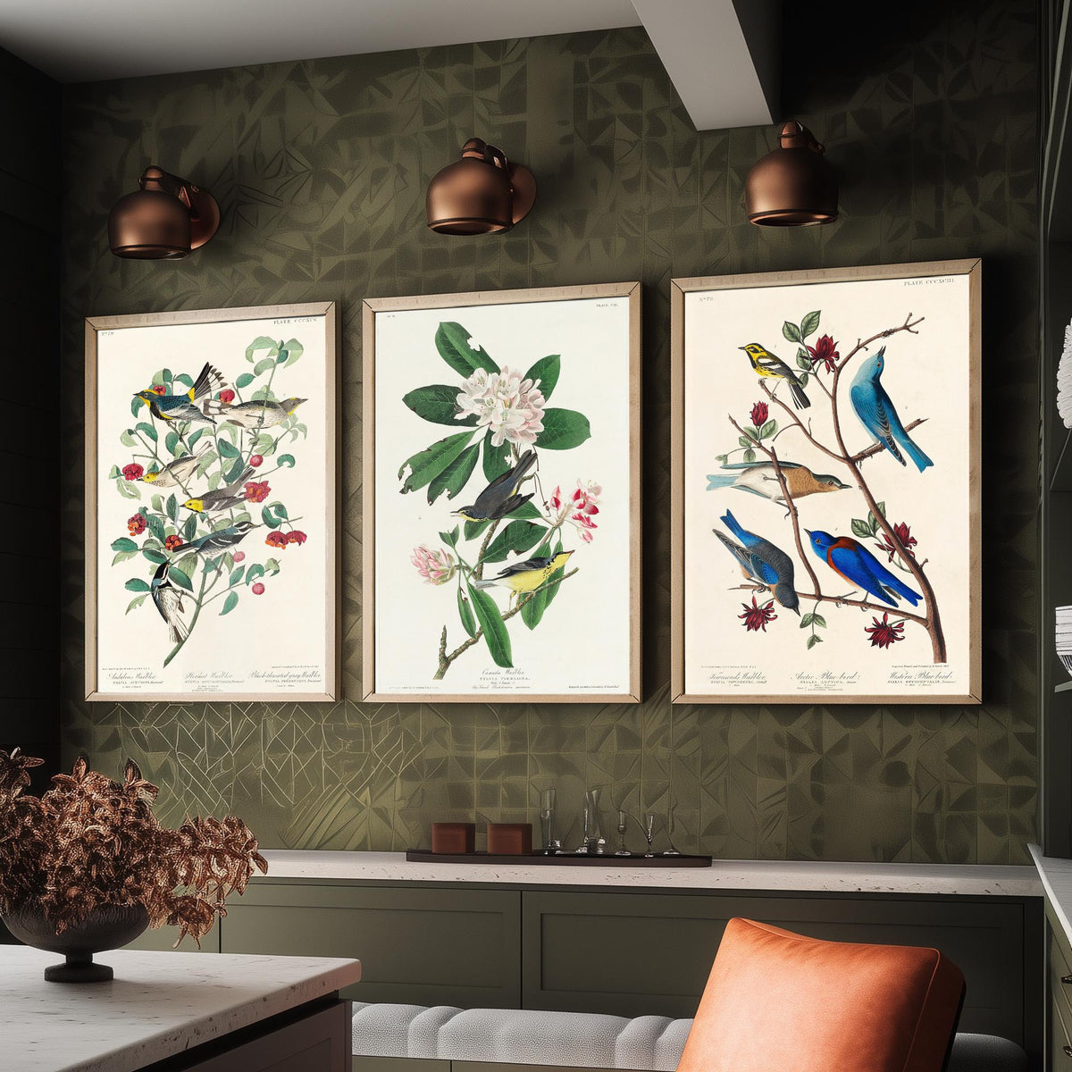 Set of Three John James Audubon Prints - Audubon's Canada Townsend's Warblers - 3 Bird Paintings Poster Wall Art Gift Illustration