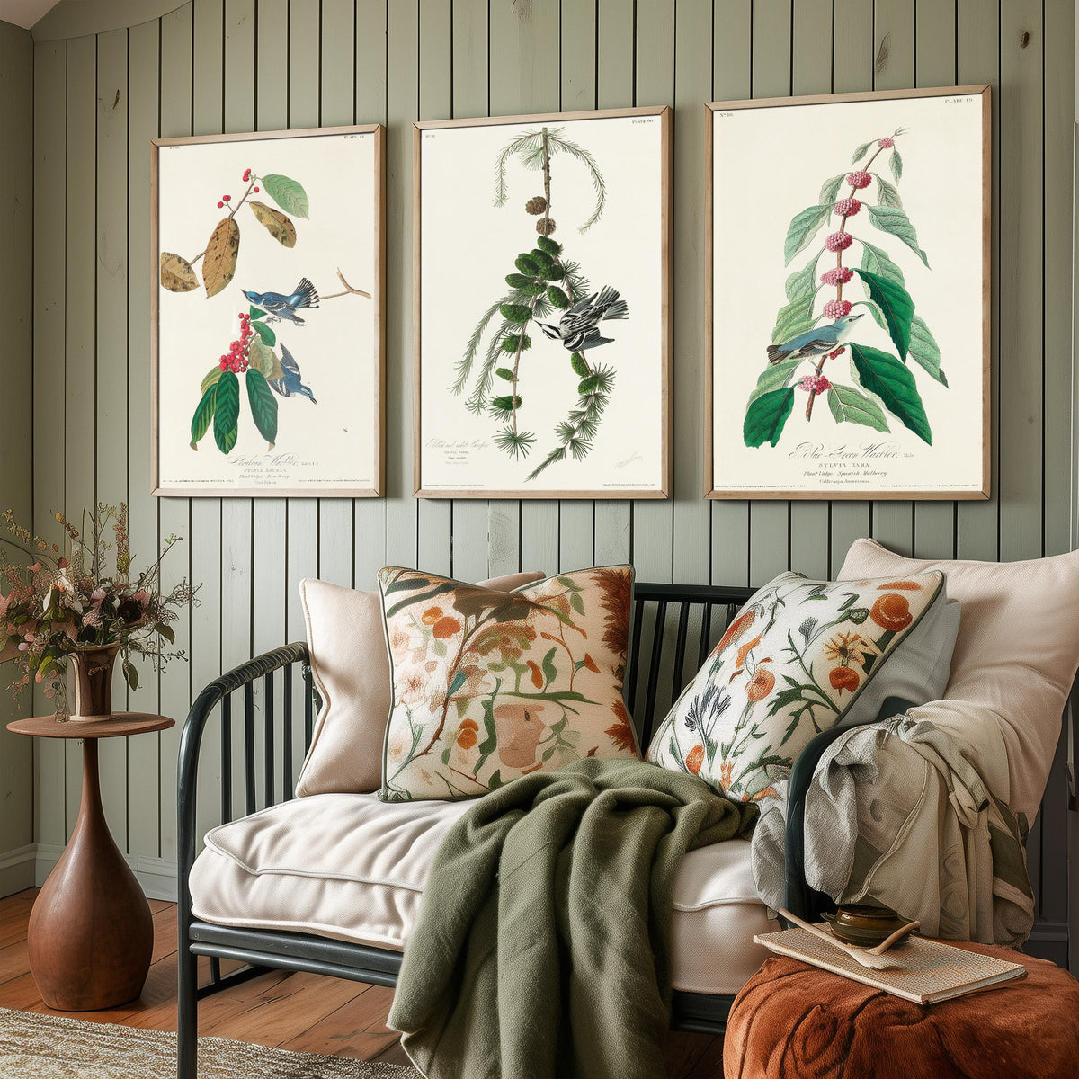 Set of Three John James Audubon Prints - Cerulean Black-and-white Blue-Green Warblers - 3 Bird Paintings Poster Wall Art Illustration