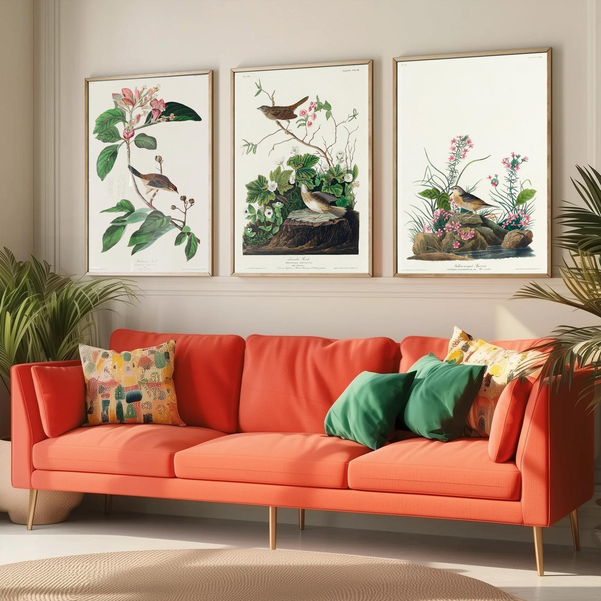 Set of Three John James Audubon Prints - Bachman's Lincoln's Grasshopper Sparrows - 3 Bird Paintings Poster Wall Art Gift Ornithology