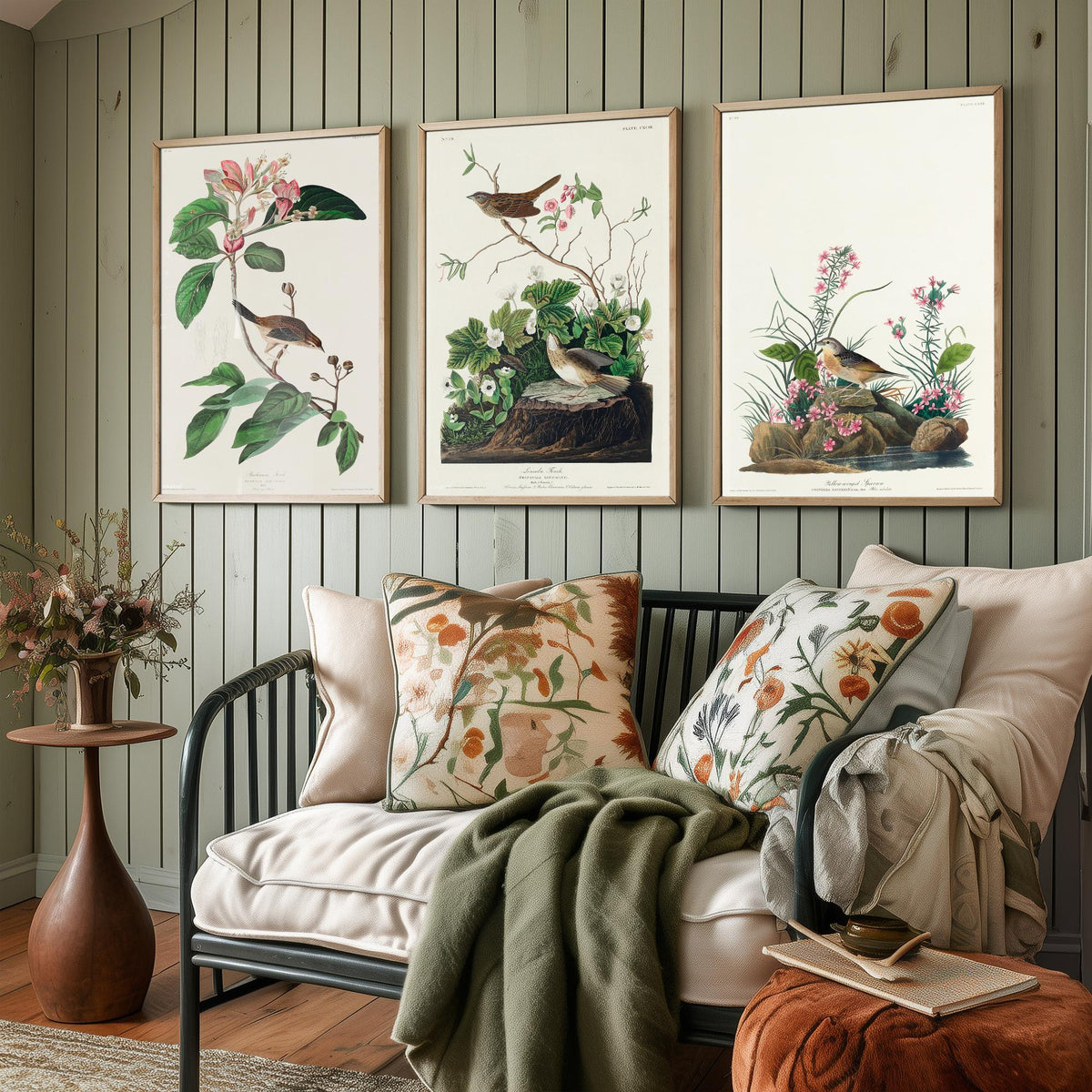 Set of Three John James Audubon Prints - Bachman's Lincoln's Grasshopper Sparrows - 3 Bird Paintings Poster Wall Art Gift Ornithology