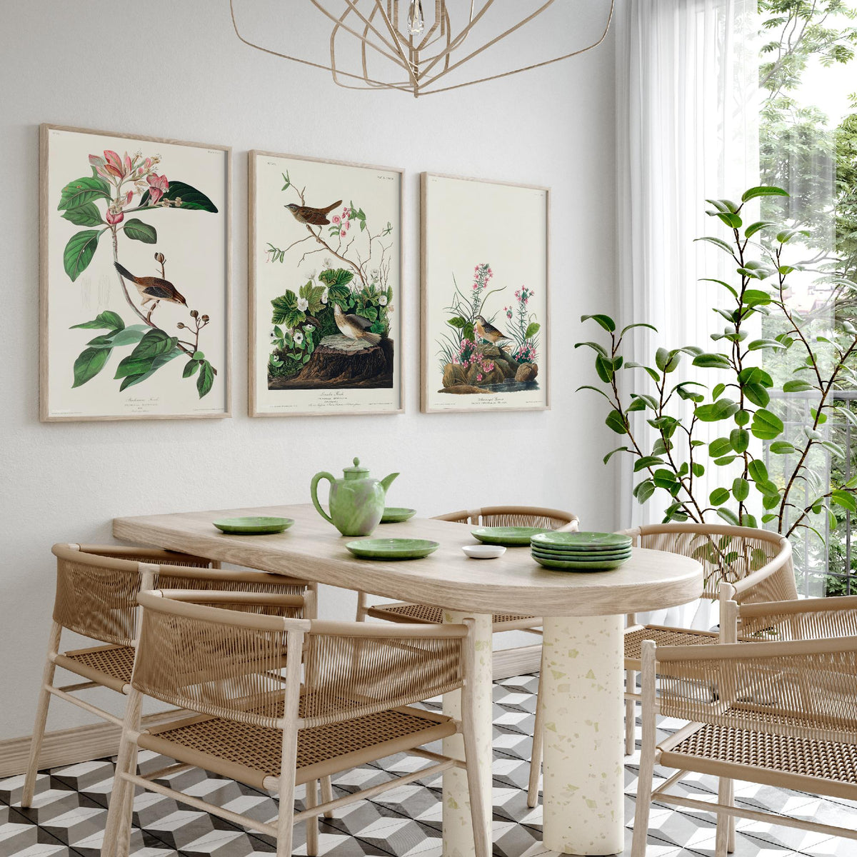 Set of Three John James Audubon Prints - Bachman's Lincoln's Grasshopper Sparrows - 3 Bird Paintings Poster Wall Art Gift Ornithology
