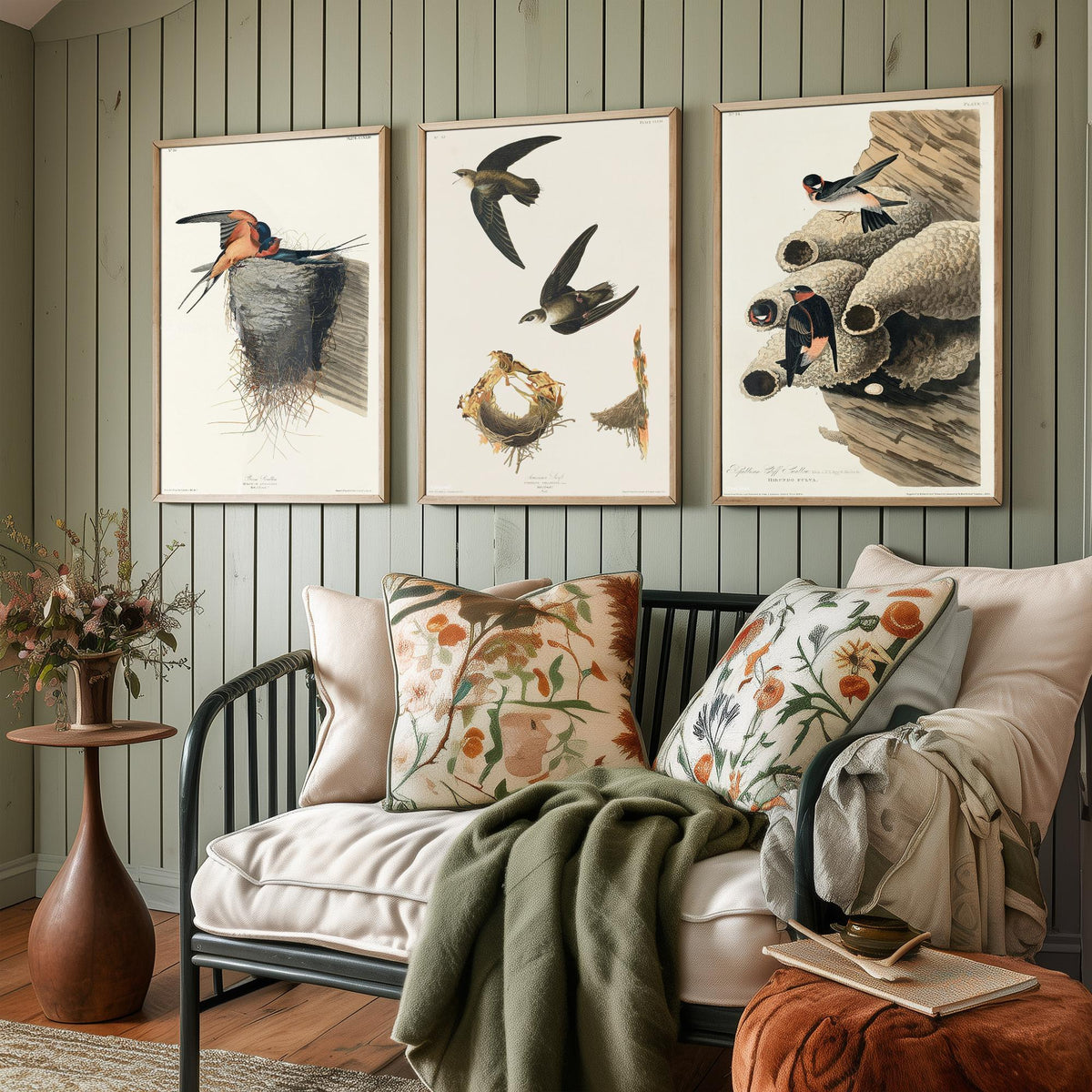 Set of Three John James Audubon Prints - Barn Swallow Chimney Swift Cliff Swallow - 3 Bird Paintings Poster Wall Art Gift Ornithology