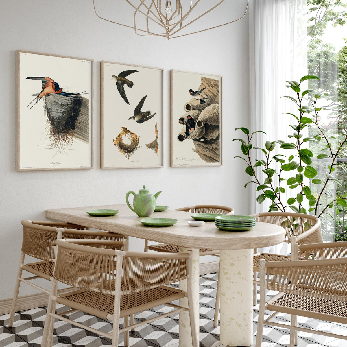 Set of Three John James Audubon Prints - Barn Swallow Chimney Swift Cliff Swallow - 3 Bird Paintings Poster Wall Art Gift Ornithology
