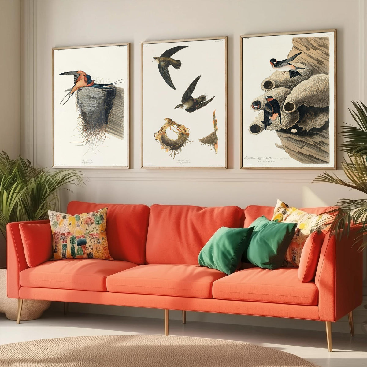 Set of Three John James Audubon Prints - Barn Swallow Chimney Swift Cliff Swallow - 3 Bird Paintings Poster Wall Art Gift Ornithology