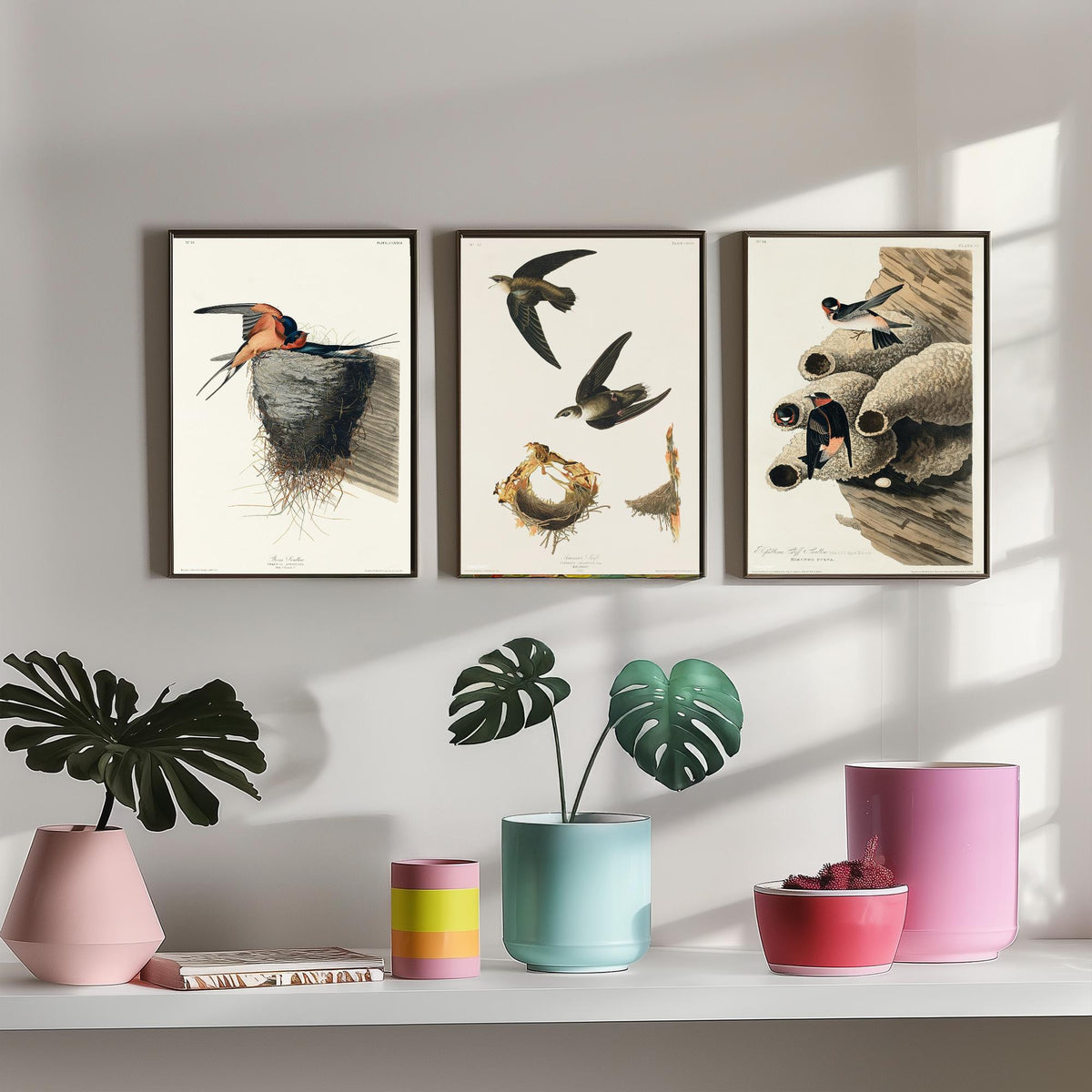 Set of Three John James Audubon Prints - Barn Swallow Chimney Swift Cliff Swallow - 3 Bird Paintings Poster Wall Art Gift Ornithology