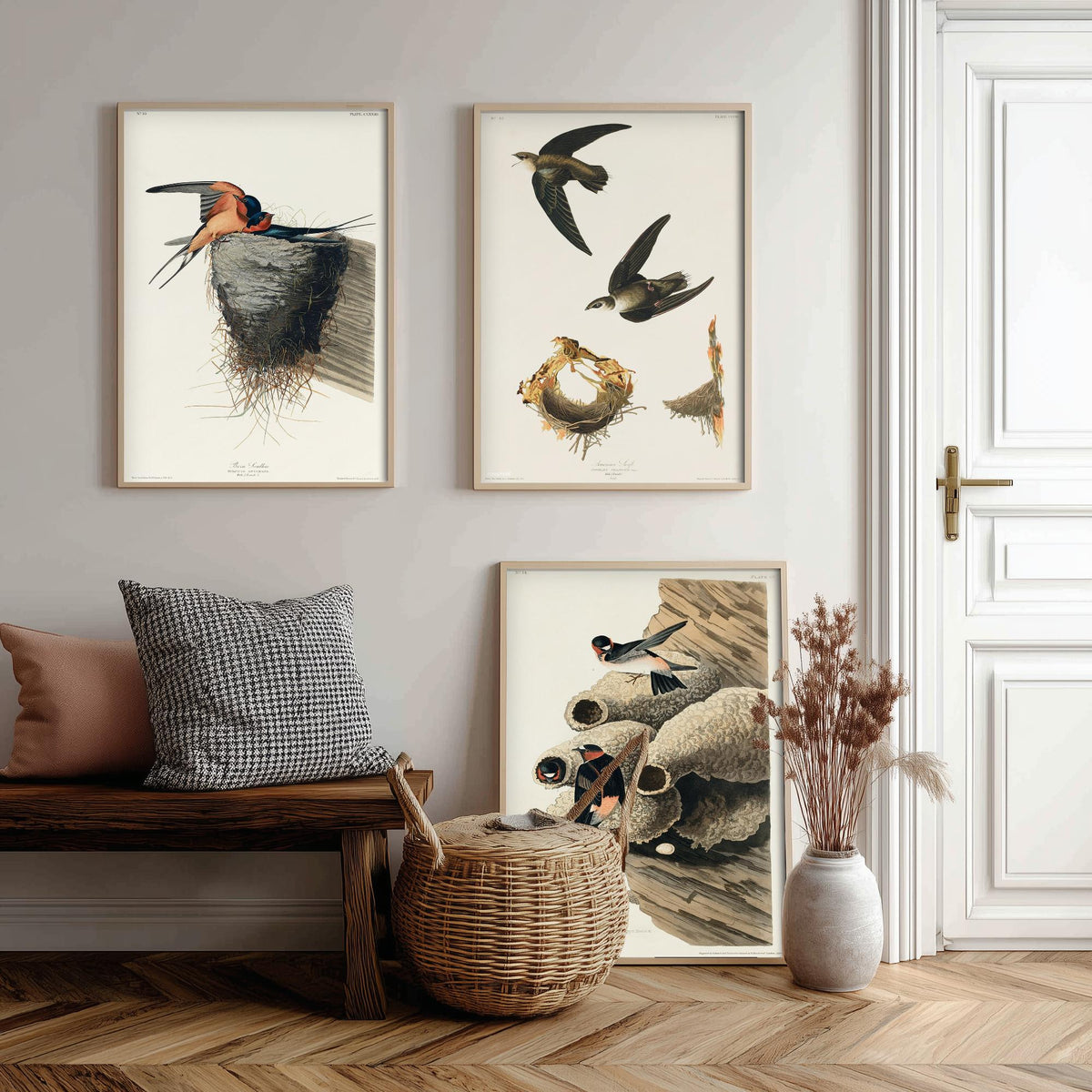 Set of Three John James Audubon Prints - Barn Swallow Chimney Swift Cliff Swallow - 3 Bird Paintings Poster Wall Art Gift Ornithology