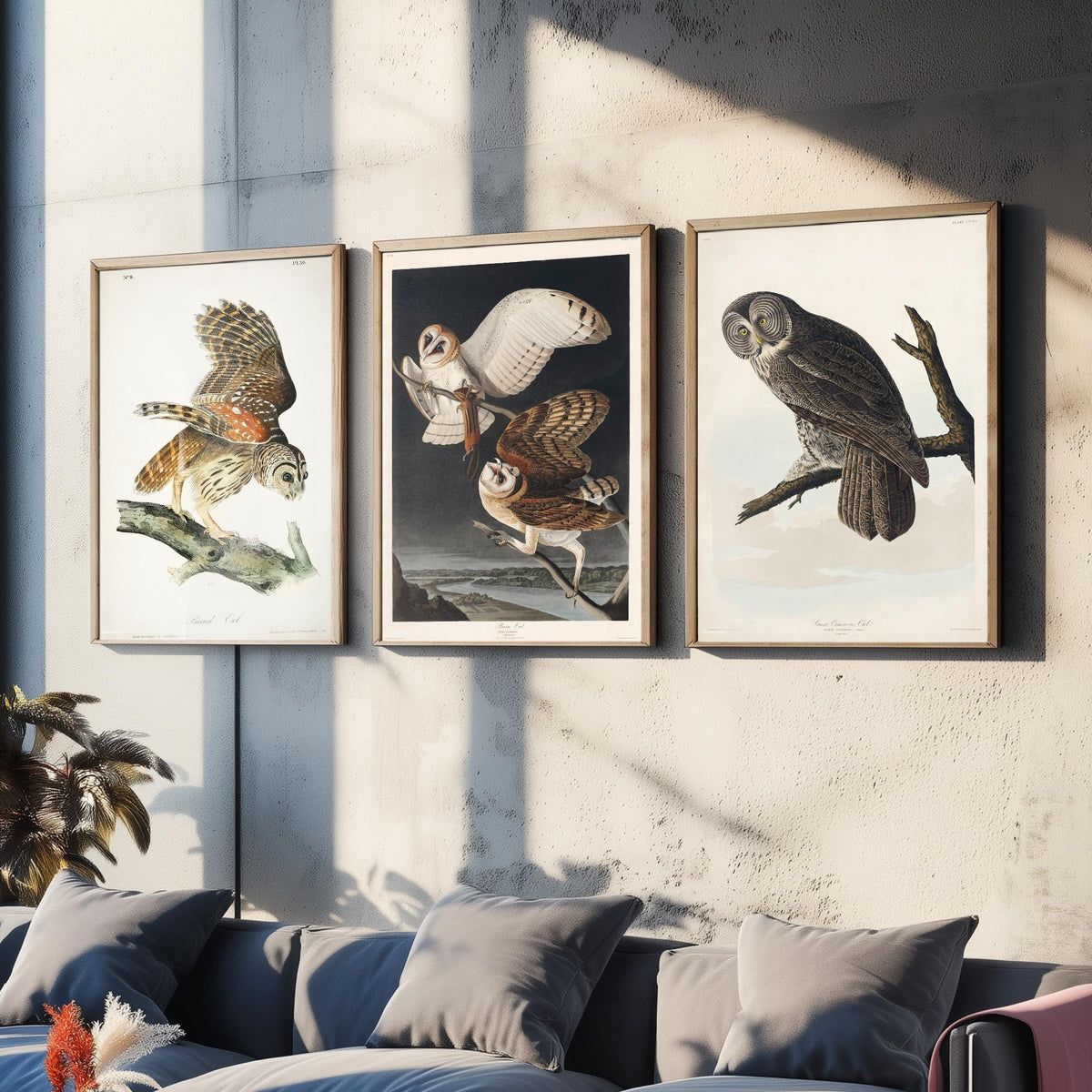 Set of Three John James Audubon Prints - Barred Owl Barn Owl Great Gray Owl - 3 Bird Paintings Poster Wall Art Gift Ornithology