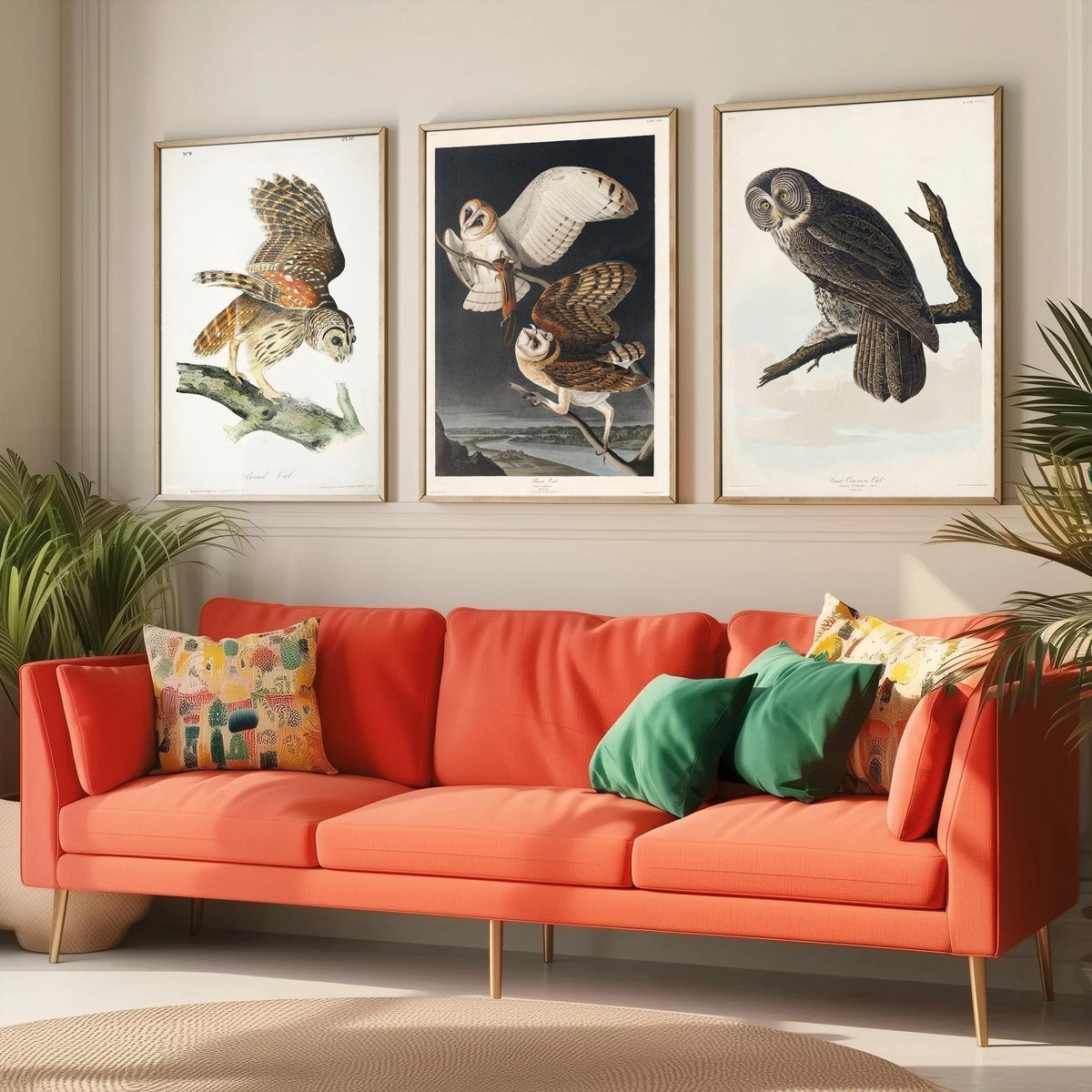 Set of Three John James Audubon Prints - Barred Owl Barn Owl Great Gray Owl - 3 Bird Paintings Poster Wall Art Gift Ornithology