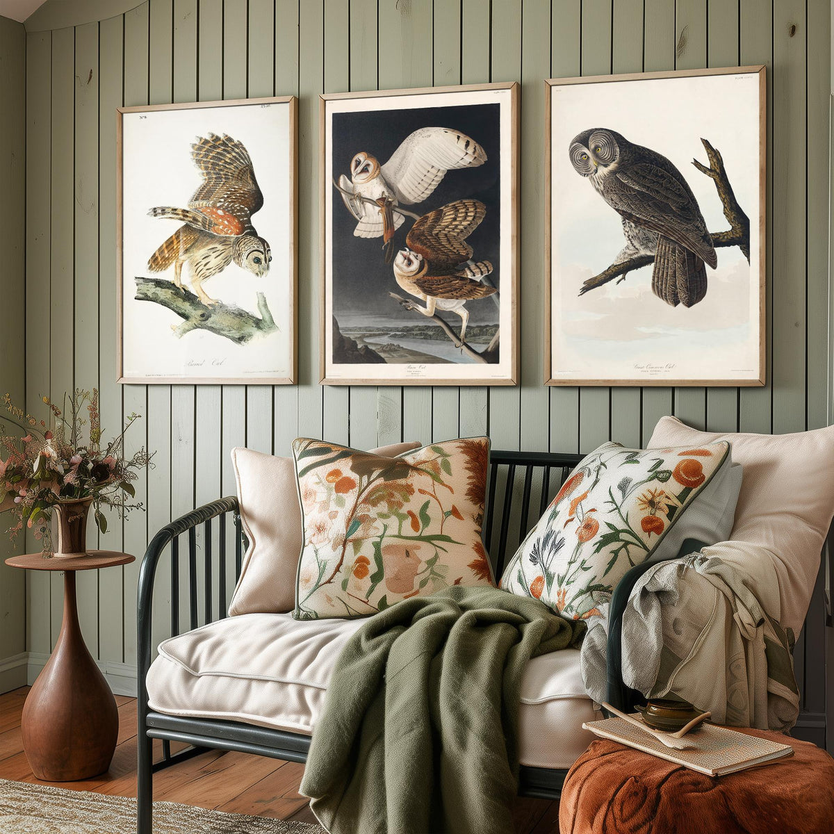 Set of Three John James Audubon Prints - Barred Owl Barn Owl Great Gray Owl - 3 Bird Paintings Poster Wall Art Gift Ornithology
