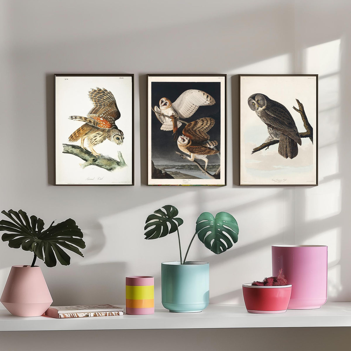 Set of Three John James Audubon Prints - Barred Owl Barn Owl Great Gray Owl - 3 Bird Paintings Poster Wall Art Gift Ornithology