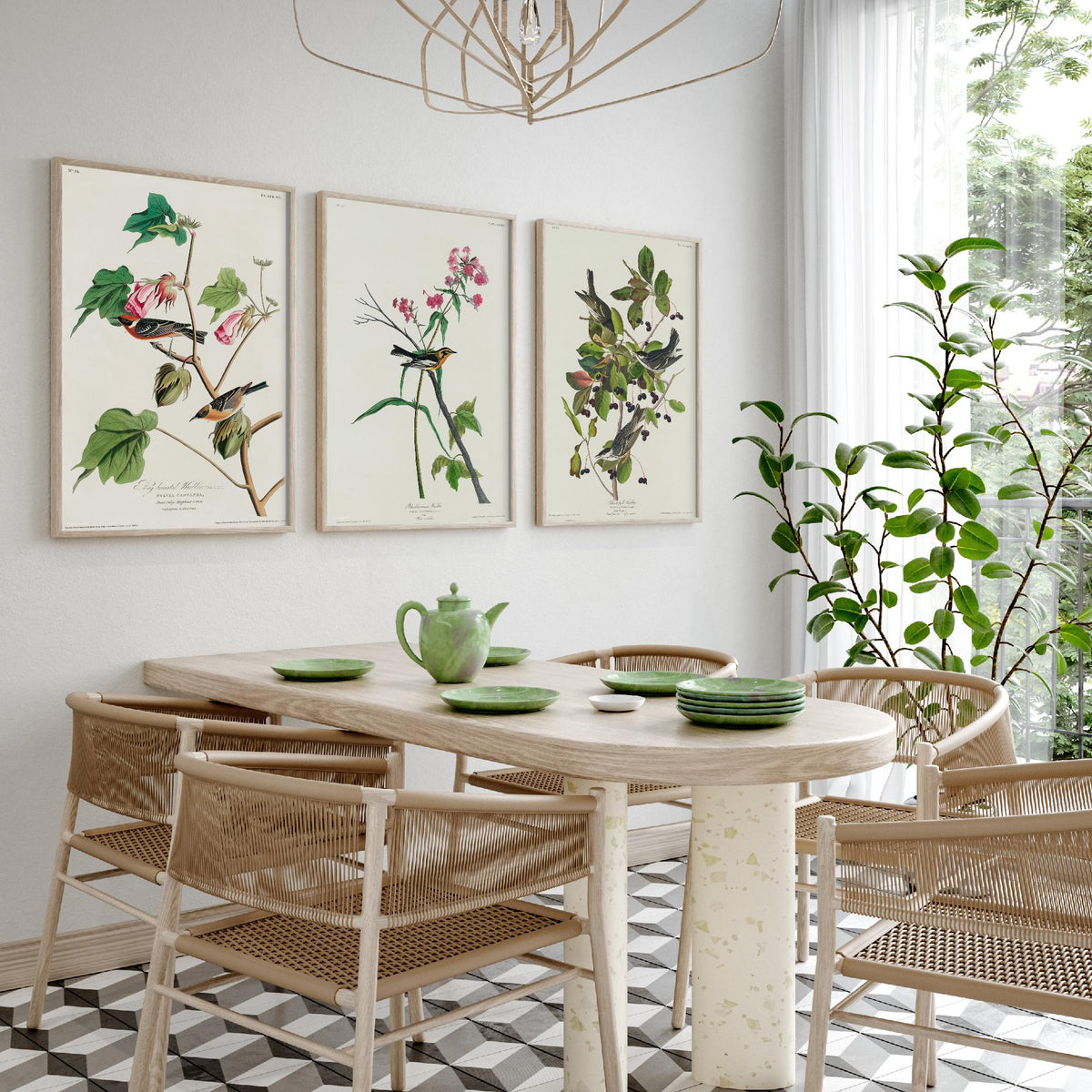 Set of Three John James Audubon Prints - Bay-breasted Blackburnian Blackpoll Warblers - 3 Bird Paintings Poster Wall Art Illustration
