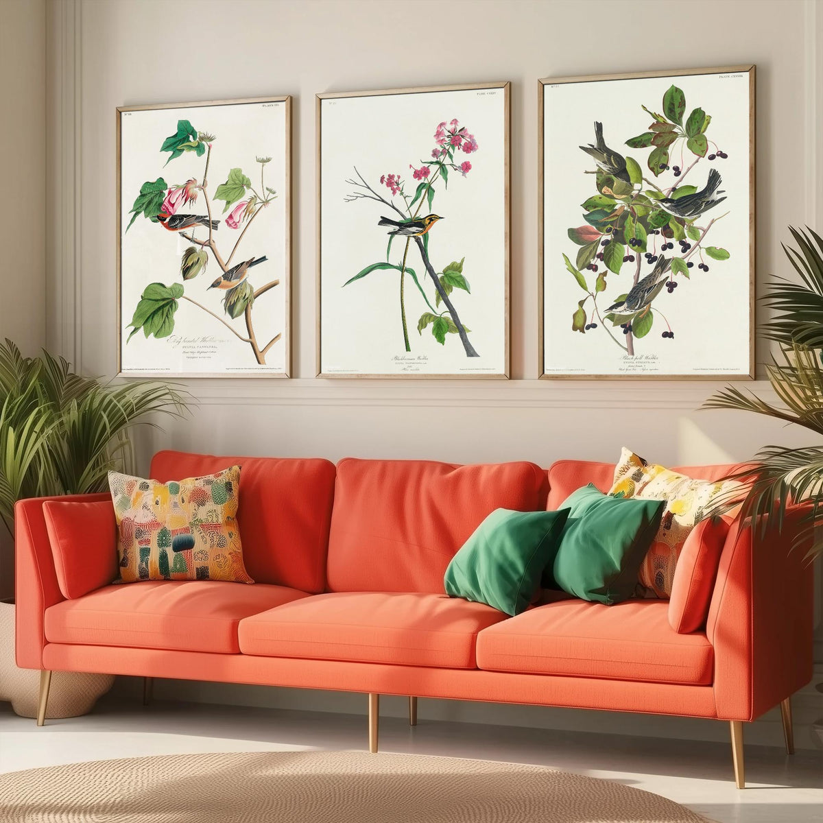Set of Three John James Audubon Prints - Bay-breasted Blackburnian Blackpoll Warblers - 3 Bird Paintings Poster Wall Art Illustration