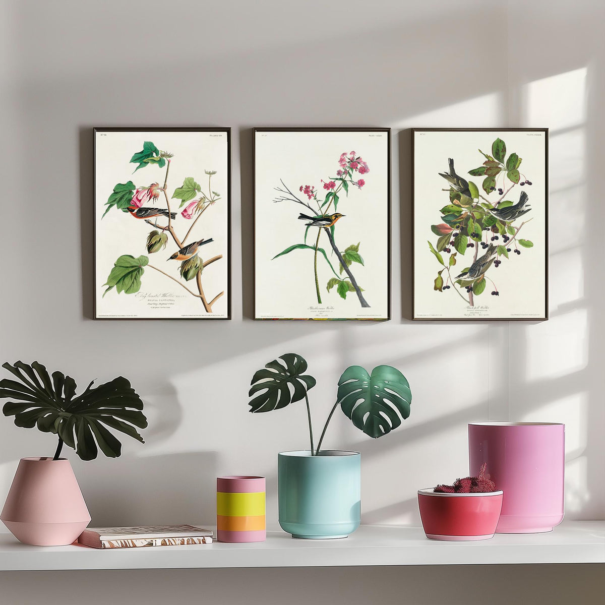 Set of Three John James Audubon Prints - Bay-breasted Blackburnian Blackpoll Warblers - 3 Bird Paintings Poster Wall Art Illustration