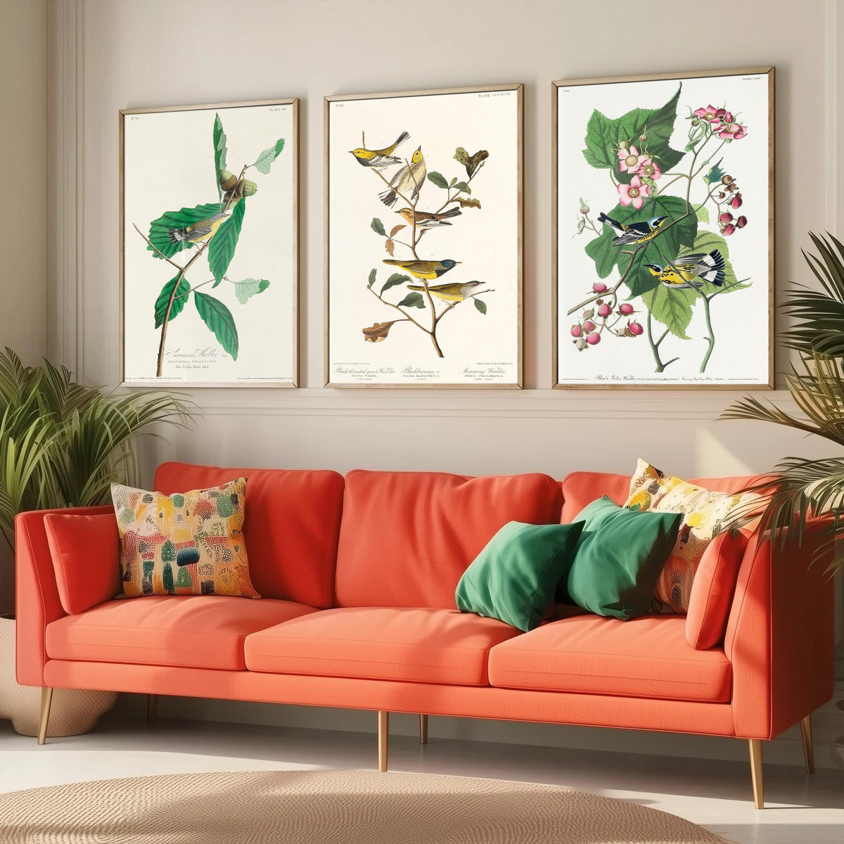 Set of Three Audubon Bird Prints - Swainson's Black-throated Green and Black and Yellow Warblers - 3 Bird Paintings Poster Wall Art