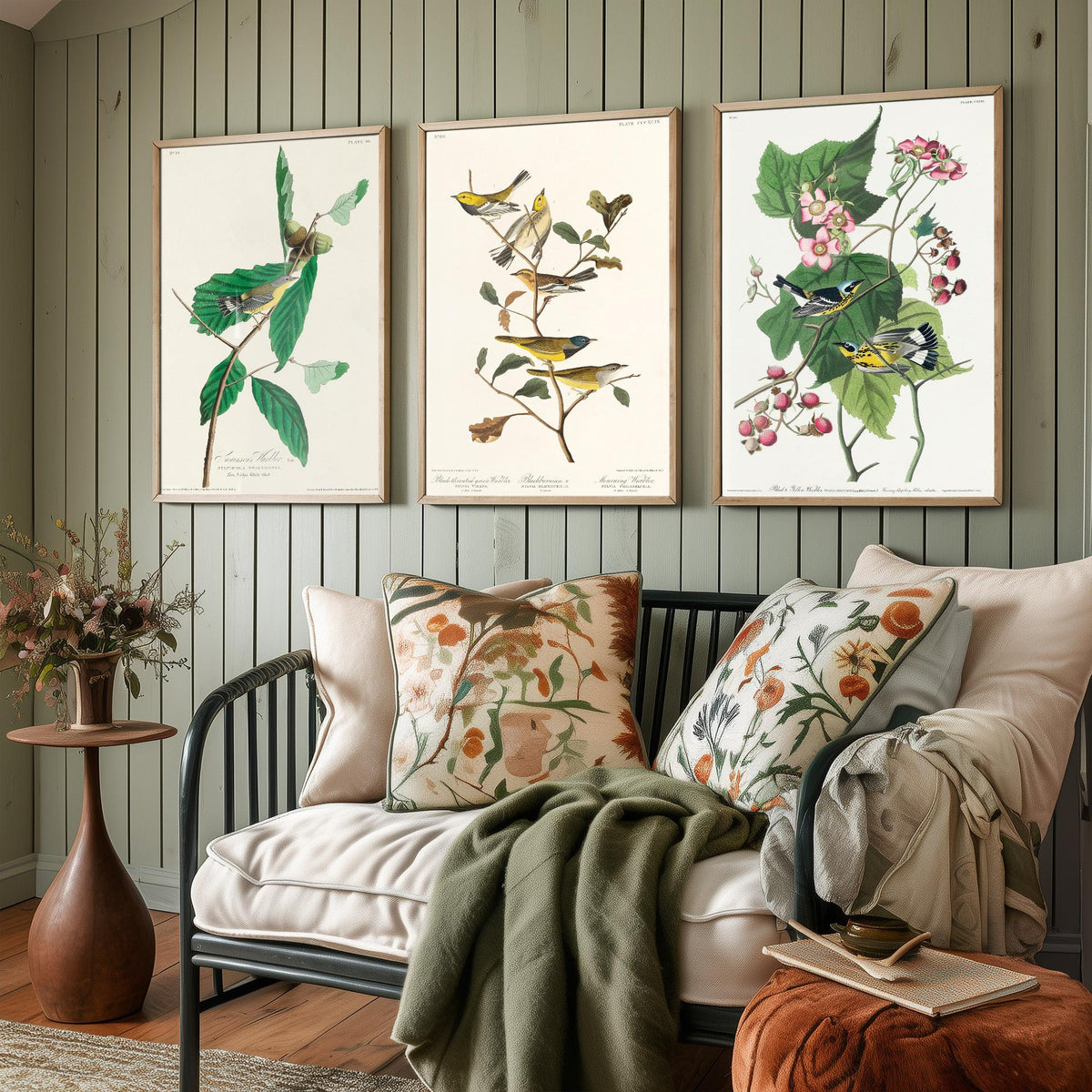 Set of Three Audubon Bird Prints - Swainson's Black-throated Green and Black and Yellow Warblers - 3 Bird Paintings Poster Wall Art
