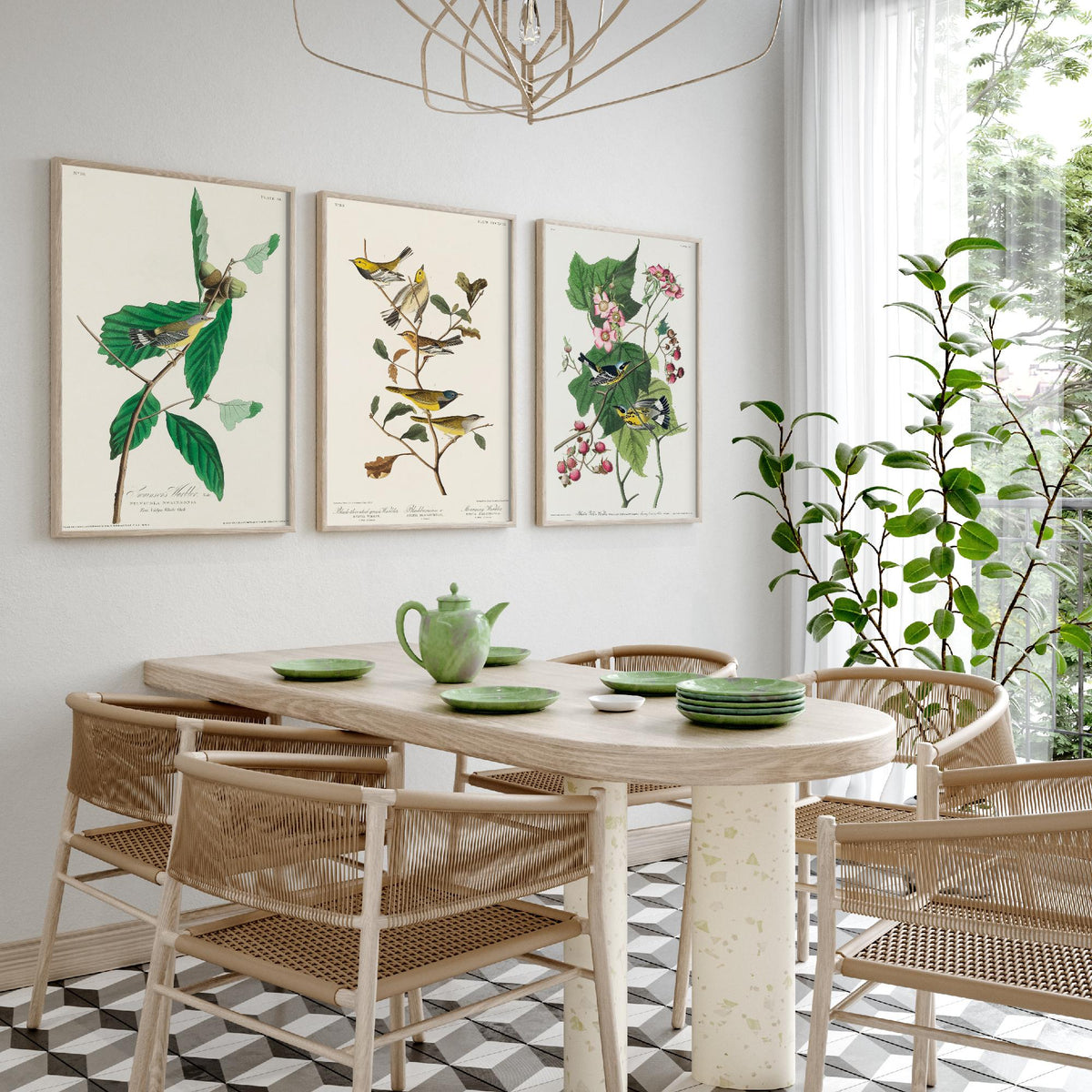 Set of Three Audubon Bird Prints - Swainson's Black-throated Green and Black and Yellow Warblers - 3 Bird Paintings Poster Wall Art