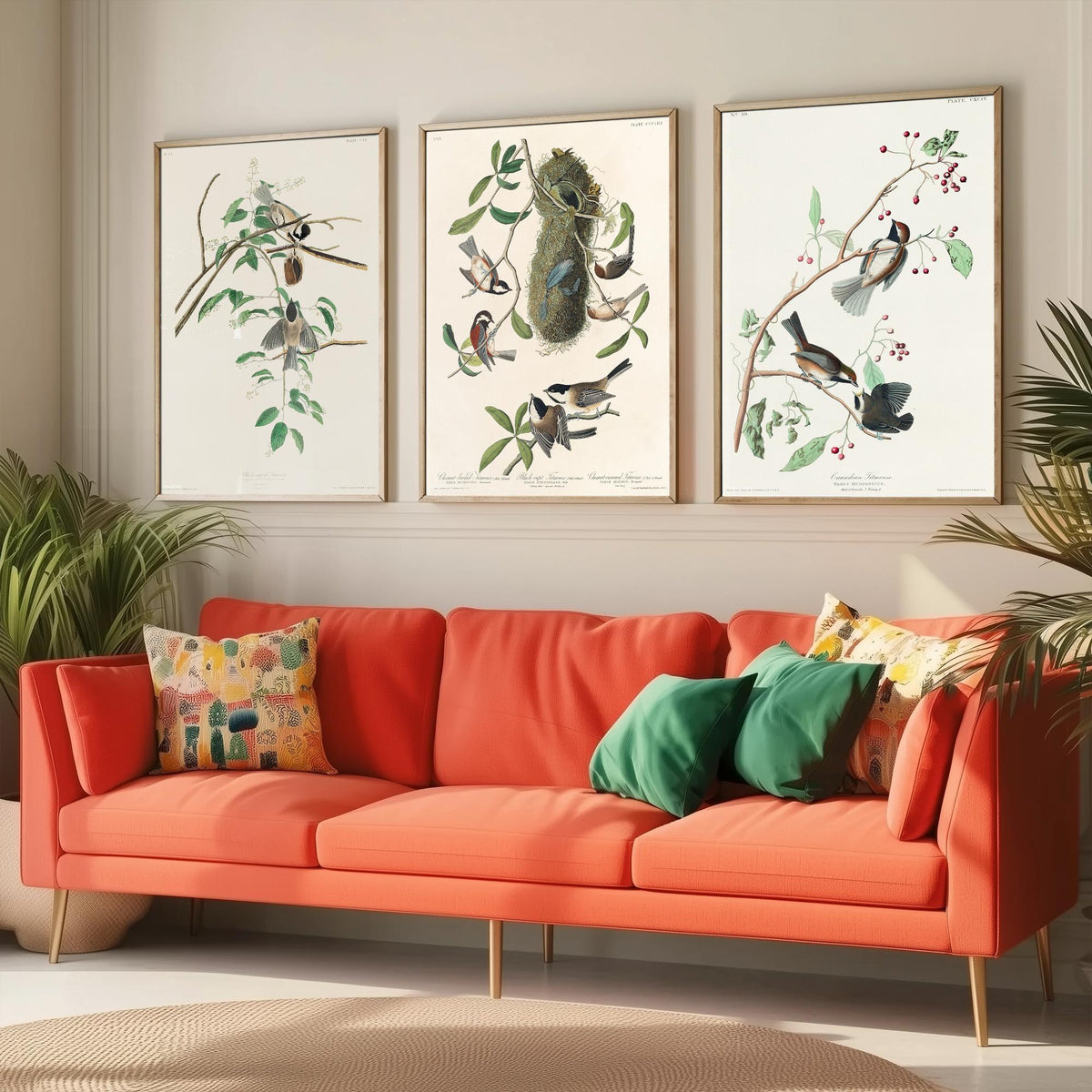 Set of Three John James Audubon Prints - Black-capped Chestnut-backed and Canadian Titmouse - 3 Bird Paintings Poster Wall Art