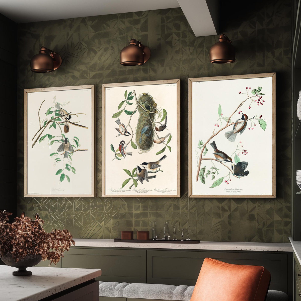 Set of Three John James Audubon Prints - Black-capped Chestnut-backed and Canadian Titmouse - 3 Bird Paintings Poster Wall Art
