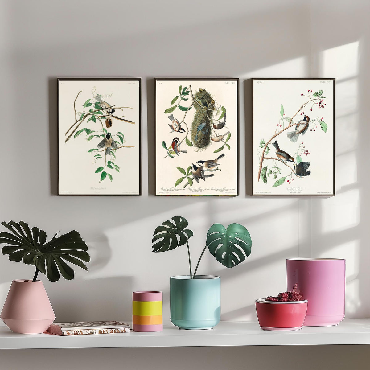 Set of Three John James Audubon Prints - Black-capped Chestnut-backed and Canadian Titmouse - 3 Bird Paintings Poster Wall Art