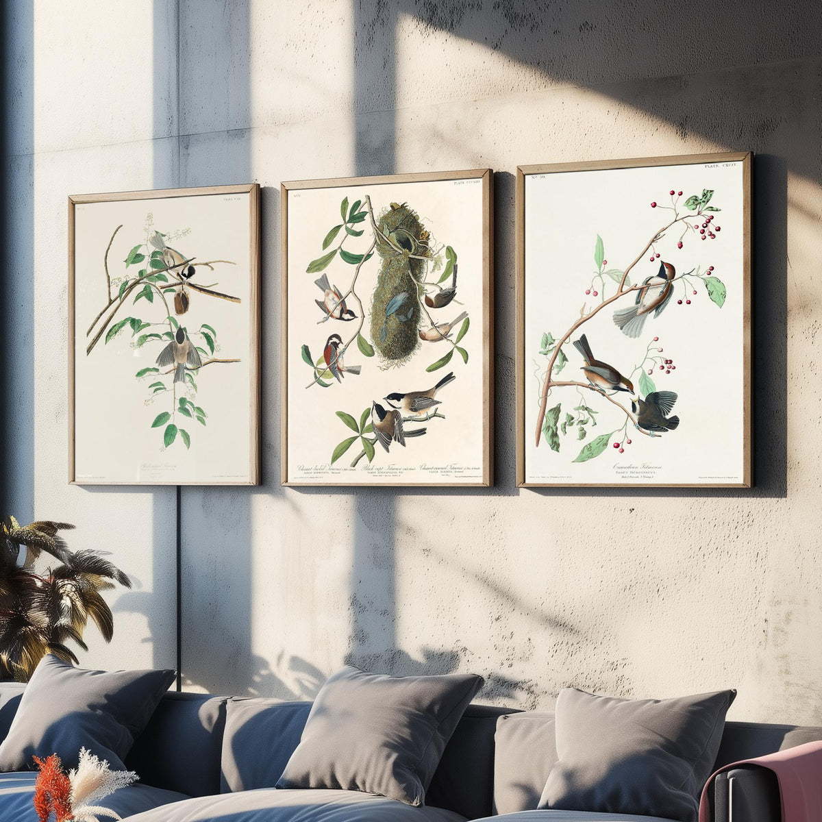 Set of Three John James Audubon Prints - Black-capped Chestnut-backed and Canadian Titmouse - 3 Bird Paintings Poster Wall Art