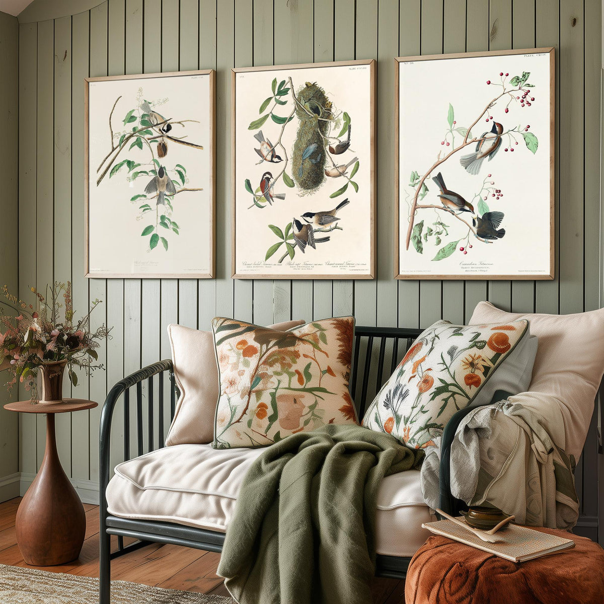 Set of Three John James Audubon Prints - Black-capped Chestnut-backed and Canadian Titmouse - 3 Bird Paintings Poster Wall Art