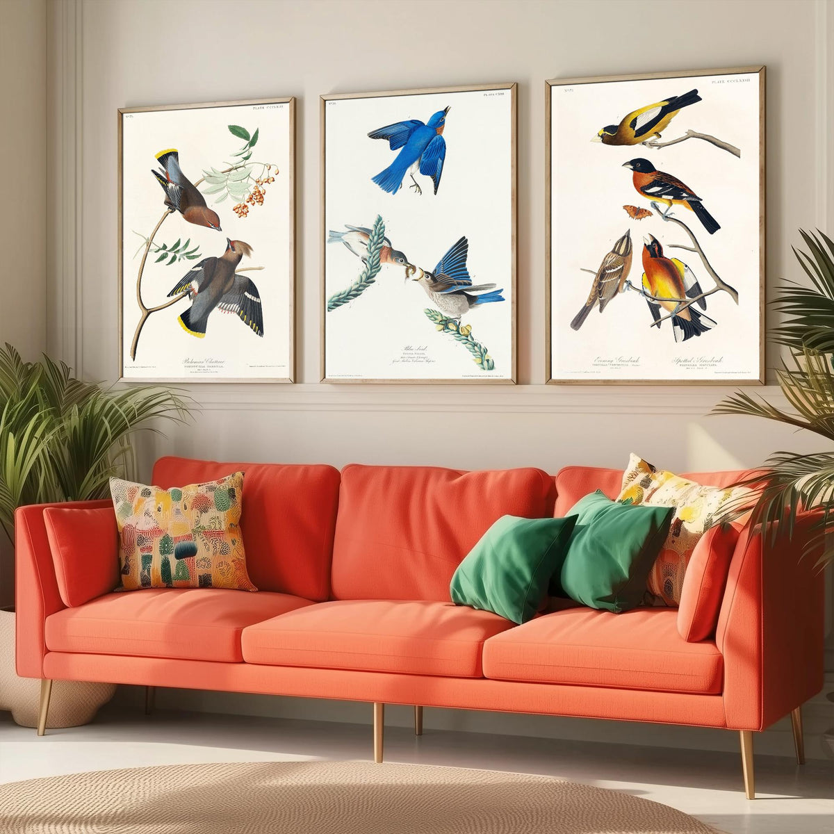Set of Three John James Audubon Prints - Bohemian Chatterer Bluebird and Evening Grosbeak - 3 Bird Paintings Poster Wall Art