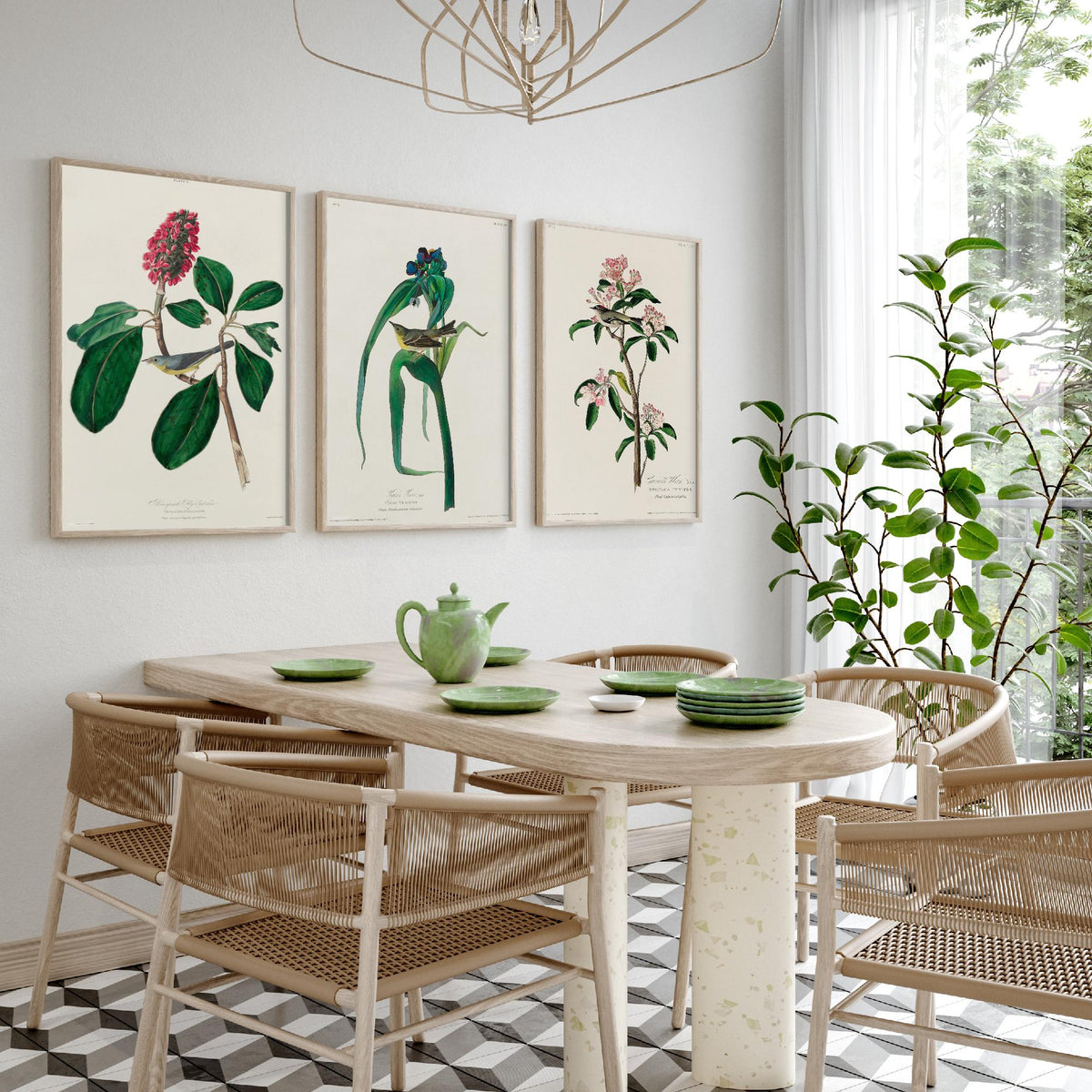 Set of Three Audubon Bird Prints - Bonaparte's Flycatcher Vigors's Warbler and Cuvier's Regulus - 3 Bird Paintings Poster Wall Art