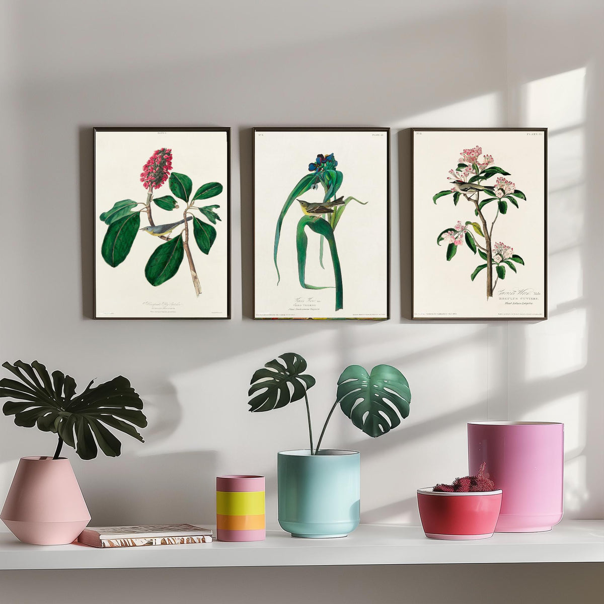 Set of Three Audubon Bird Prints - Bonaparte's Flycatcher Vigors's Warbler and Cuvier's Regulus - 3 Bird Paintings Poster Wall Art
