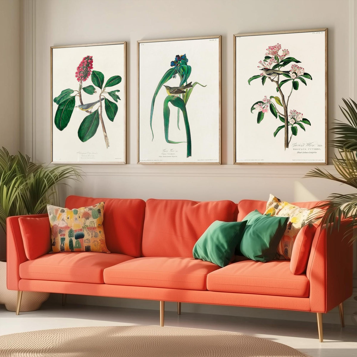 Set of Three Audubon Bird Prints - Bonaparte's Flycatcher Vigors's Warbler and Cuvier's Regulus - 3 Bird Paintings Poster Wall Art