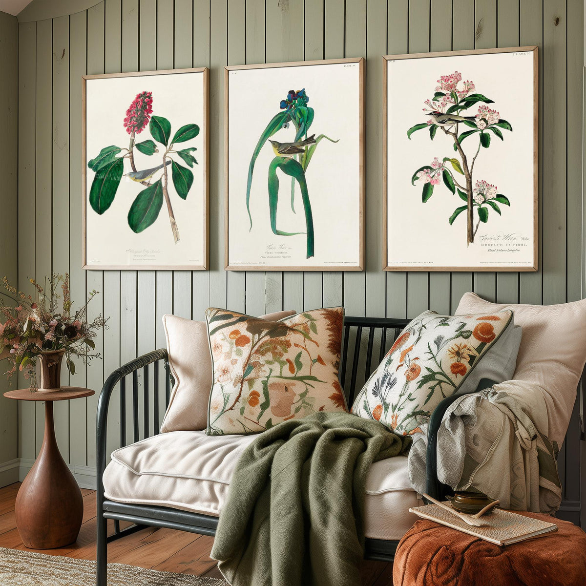 Set of Three Audubon Bird Prints - Bonaparte's Flycatcher Vigors's Warbler and Cuvier's Regulus - 3 Bird Paintings Poster Wall Art