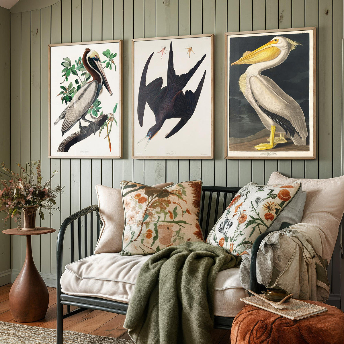 Set of Three John James Audubon Prints - Brown Pelican Frigatebird and American White Pelican - 3 Bird Paintings Poster Wall Art