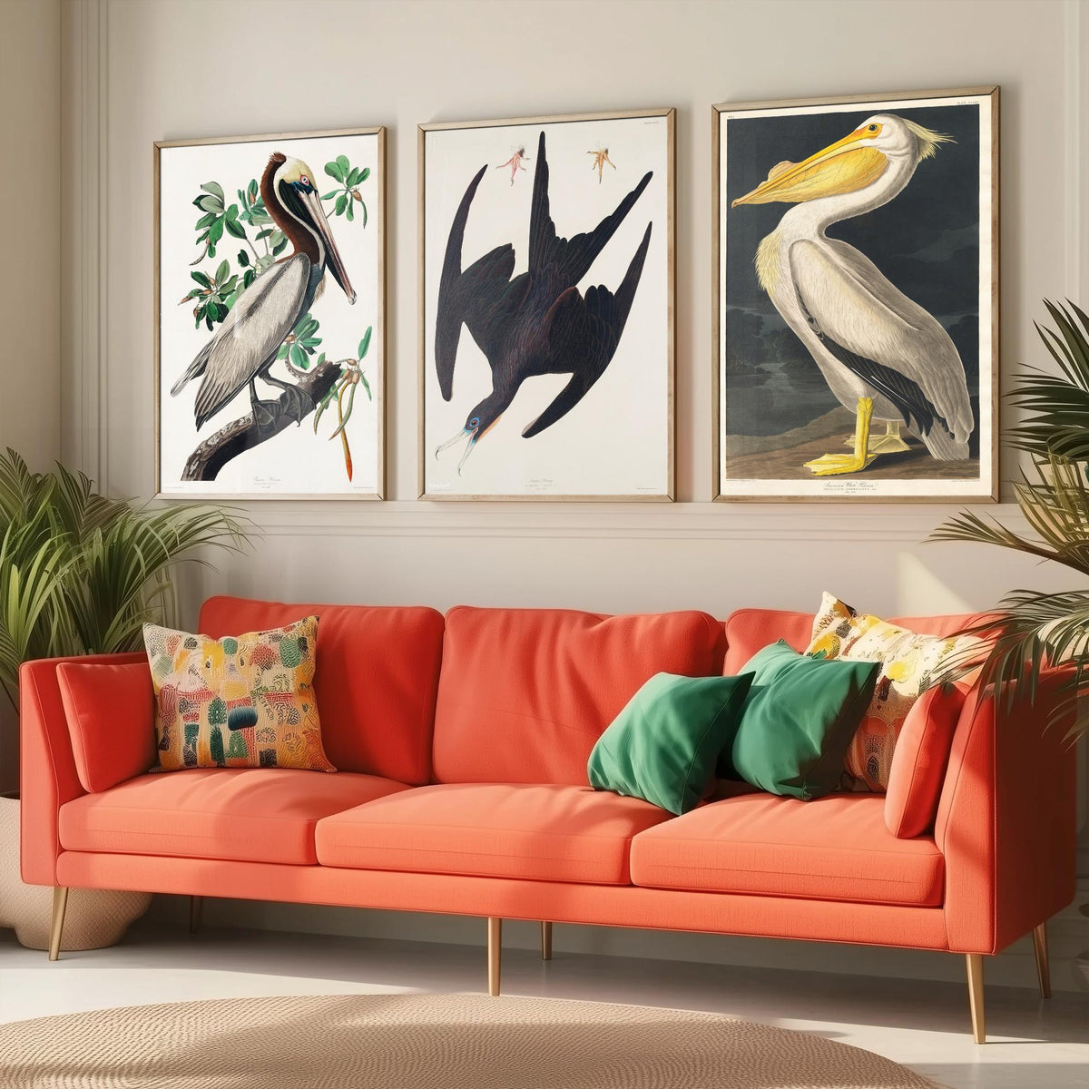 Set of Three John James Audubon Prints - Brown Pelican Frigatebird and American White Pelican - 3 Bird Paintings Poster Wall Art