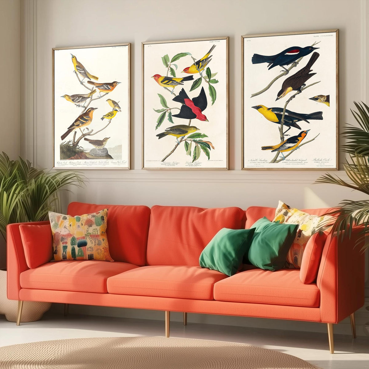 Set of Three Audubon Bird Prints - Bullock's Oriole Louisiana Tanager and Yellow-headed Troopial - 3 Bird Paintings Poster Wall Art