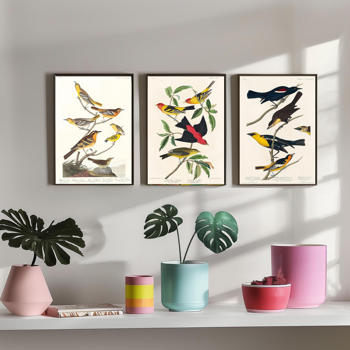 Set of Three Audubon Bird Prints - Bullock's Oriole Louisiana Tanager and Yellow-headed Troopial - 3 Bird Paintings Poster Wall Art