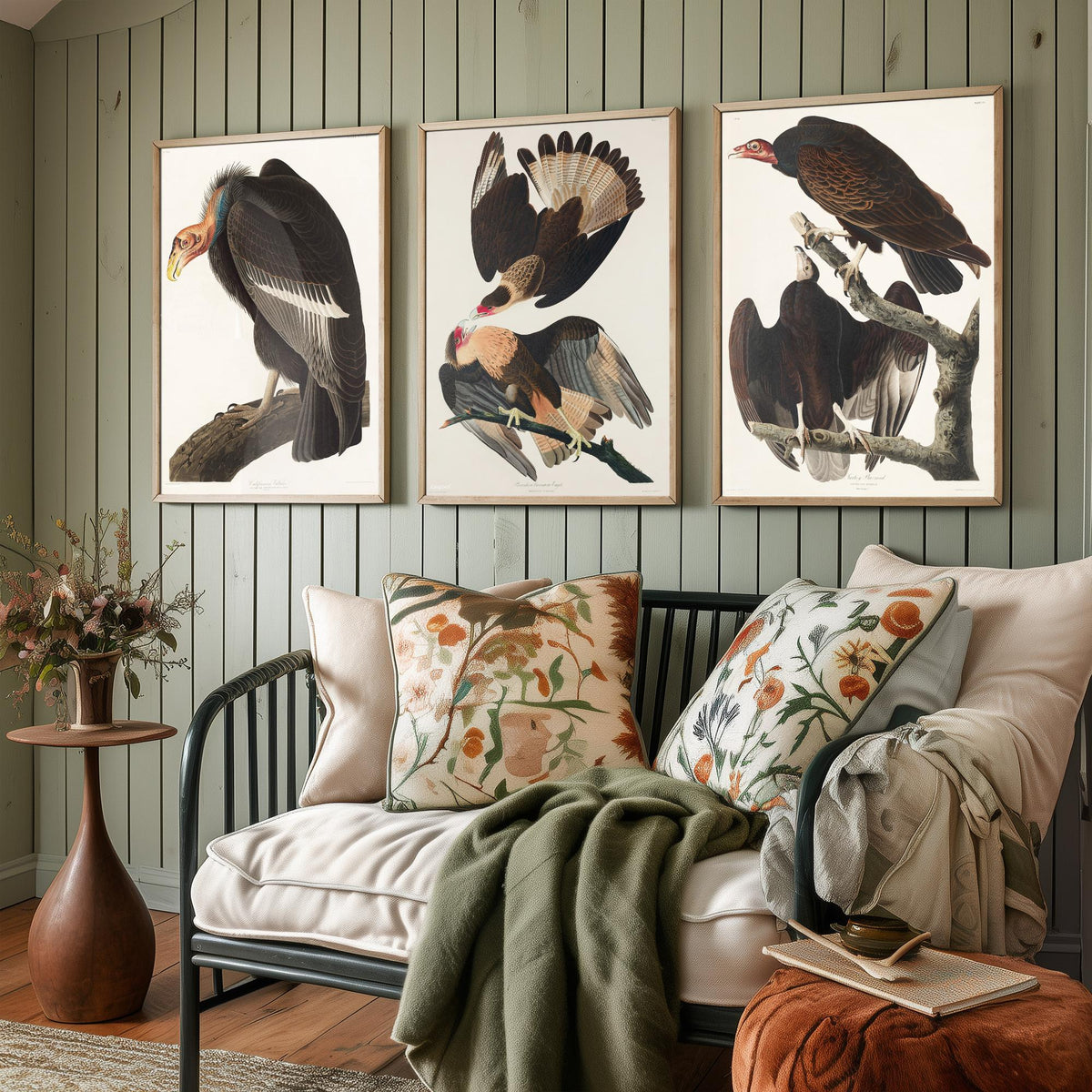 Set of Three John James Audubon Prints - California Vulture Caracara and Turkey Buzzard - 3 Bird Paintings Poster Wall Art