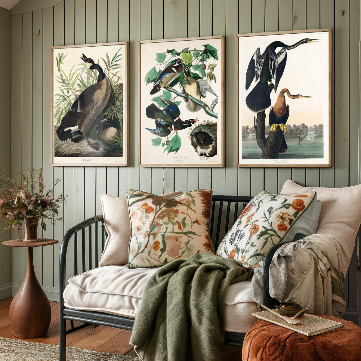 Set of Three John James Audubon Prints - Canada Goose Wood Duck and Black-bellied Darter - 3 Bird Paintings Poster Wall Art