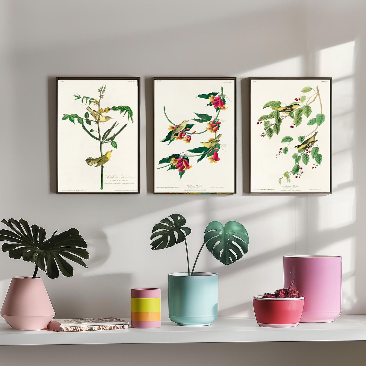 Set of Three John James Audubon Prints - Children's Rathbone and Carbonated Warblers - 3 Bird Paintings Poster Wall Art Illustration