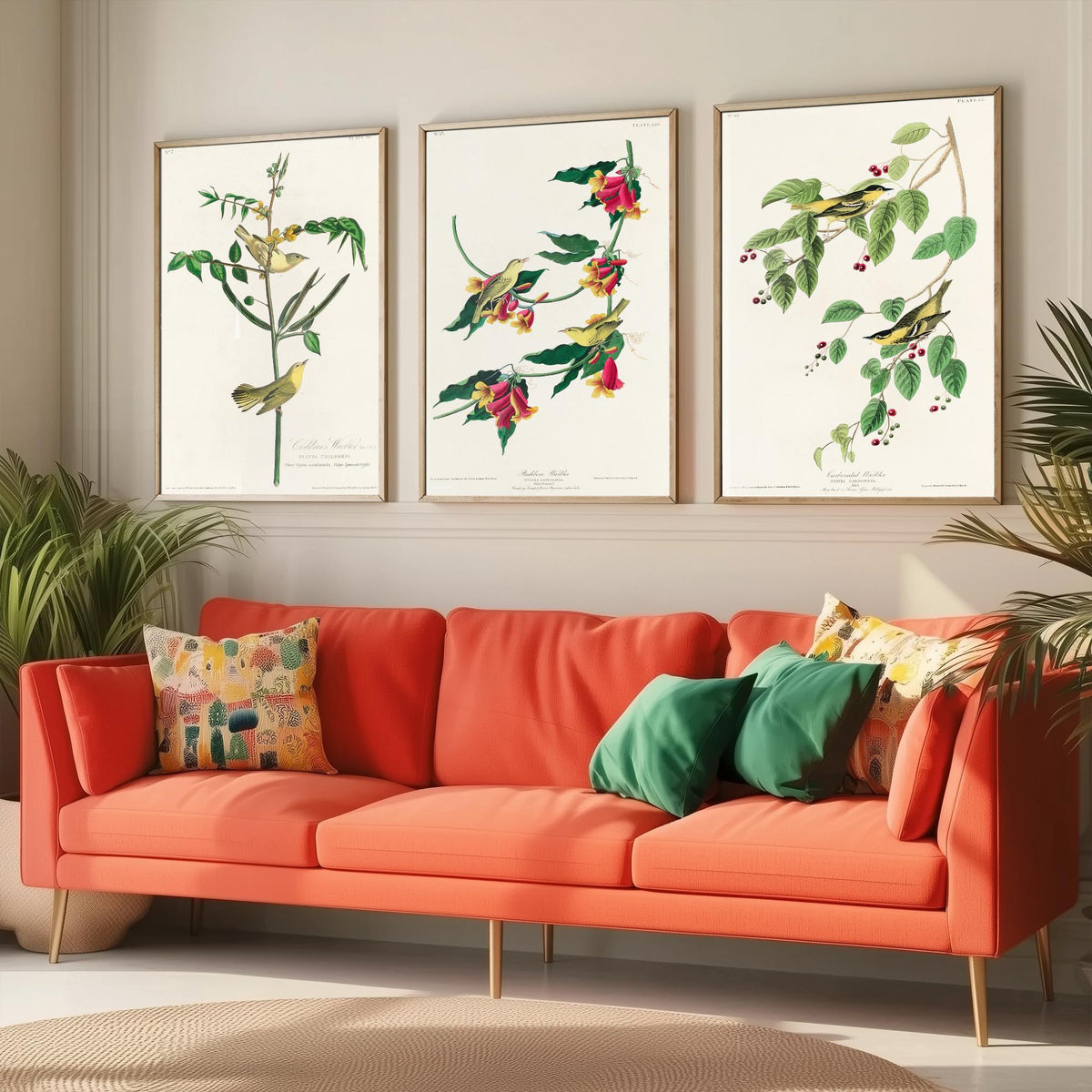 Set of Three John James Audubon Prints - Children's Rathbone and Carbonated Warblers - 3 Bird Paintings Poster Wall Art Illustration