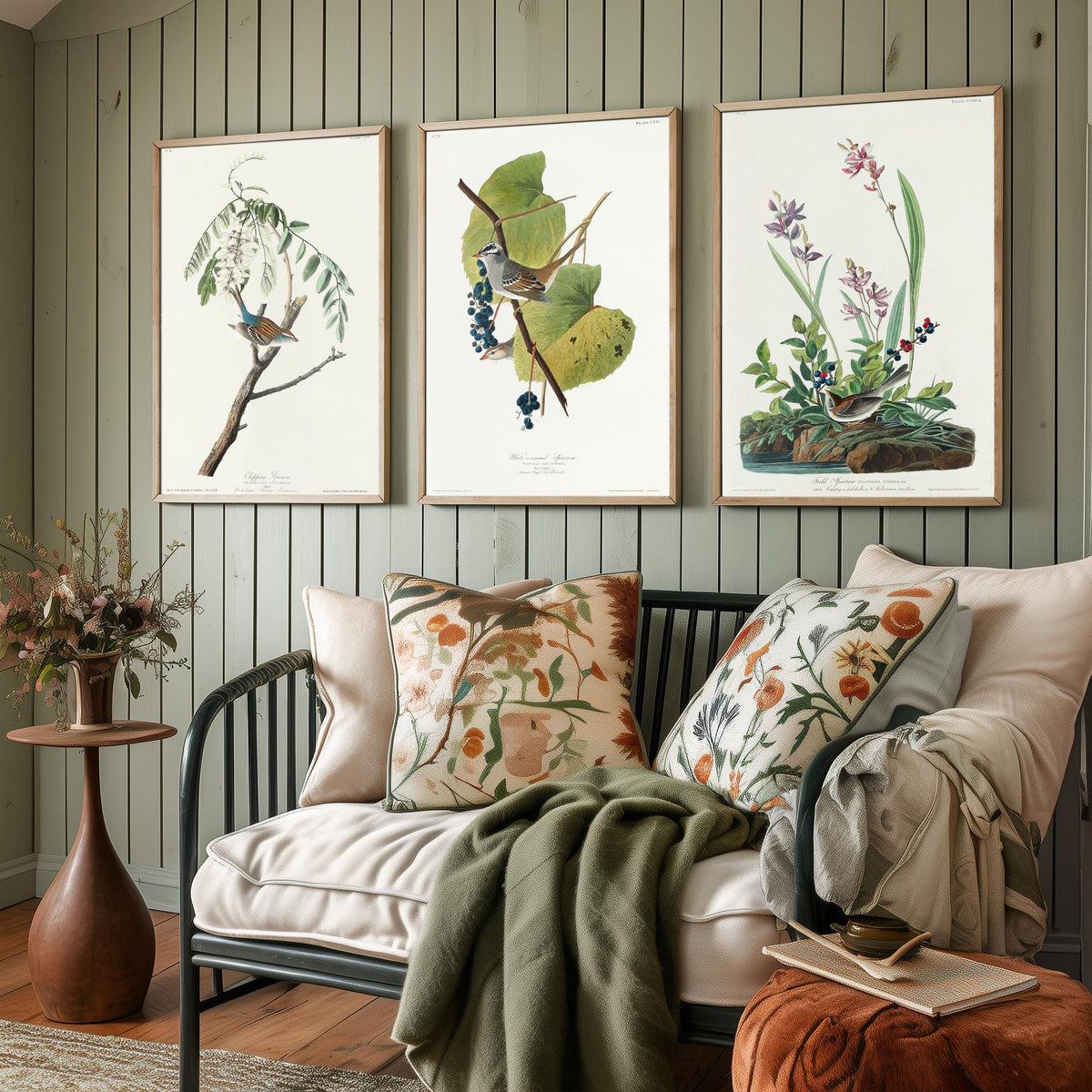 Set of Three John James Audubon Prints - Chipping White-crowned and Field Sparrows - 3 Bird Paintings Poster Wall Art Illustration