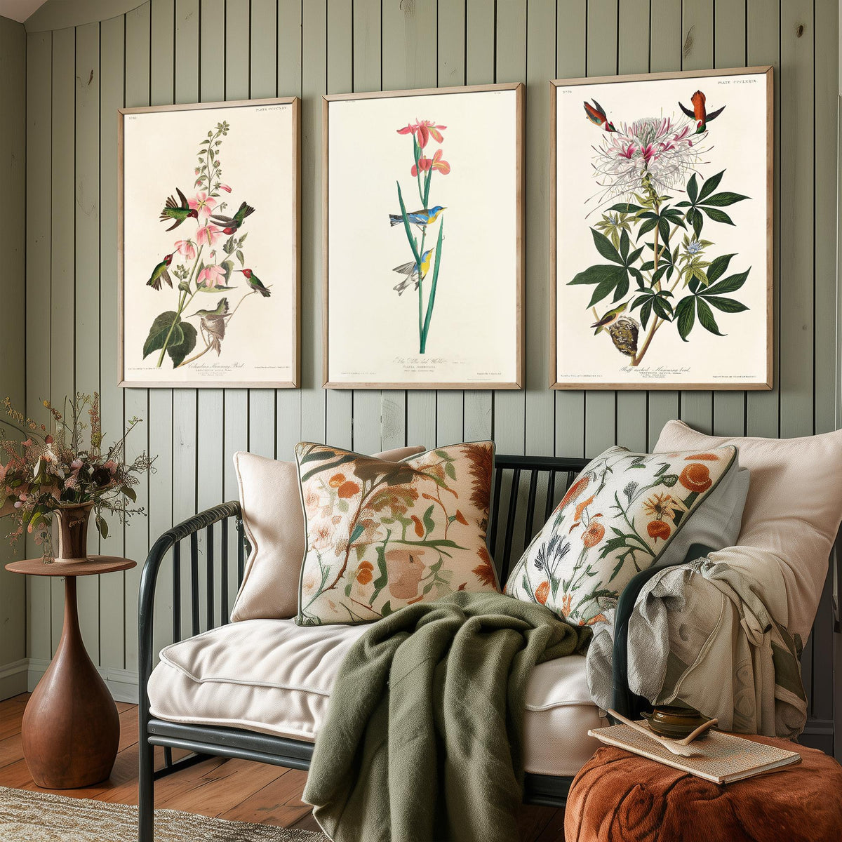 Set of Three Audubon Prints - Columbian Ruff-necked Hummingbirds Yellow-backed Warbler - 3 Bird Paintings Poster Wall Art Illustration