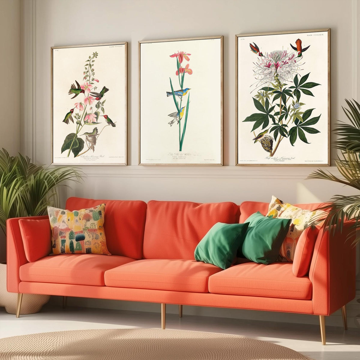 Set of Three Audubon Prints - Columbian Ruff-necked Hummingbirds Yellow-backed Warbler - 3 Bird Paintings Poster Wall Art Illustration