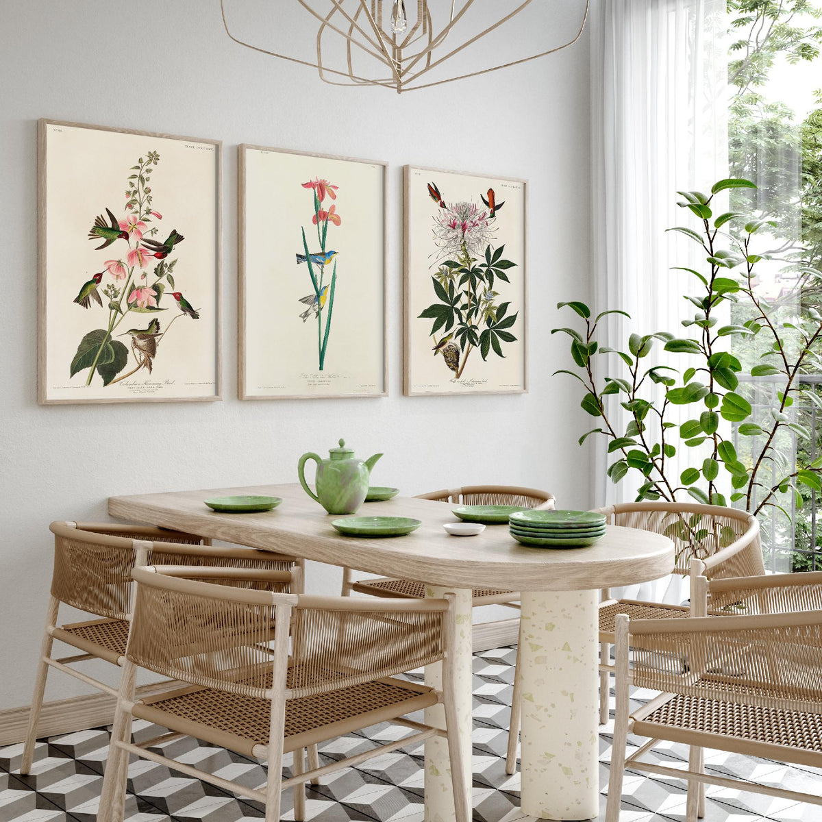 Set of Three Audubon Prints - Columbian Ruff-necked Hummingbirds Yellow-backed Warbler - 3 Bird Paintings Poster Wall Art Illustration