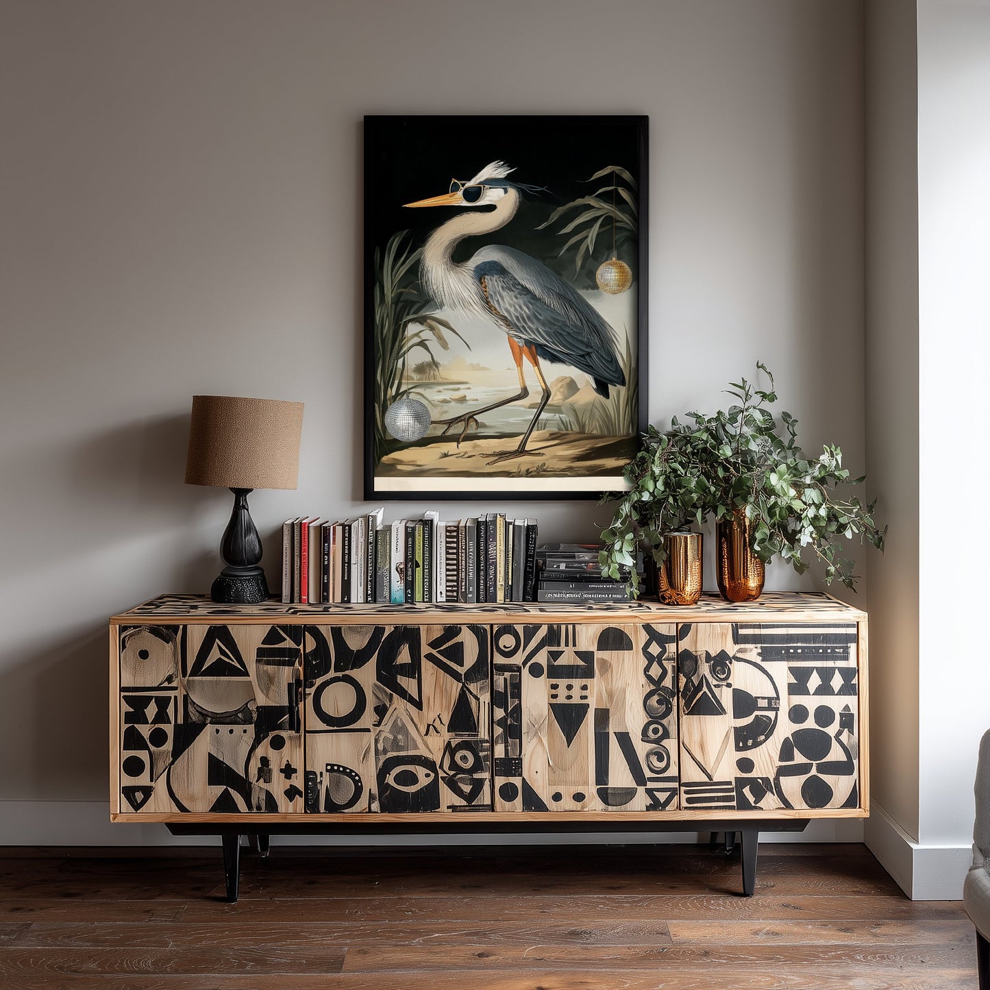 Great Blue Heron in Sunglasses Art Print - Funny Bird Poster - Cool Audubon Illustration - Disco Bird 1/3