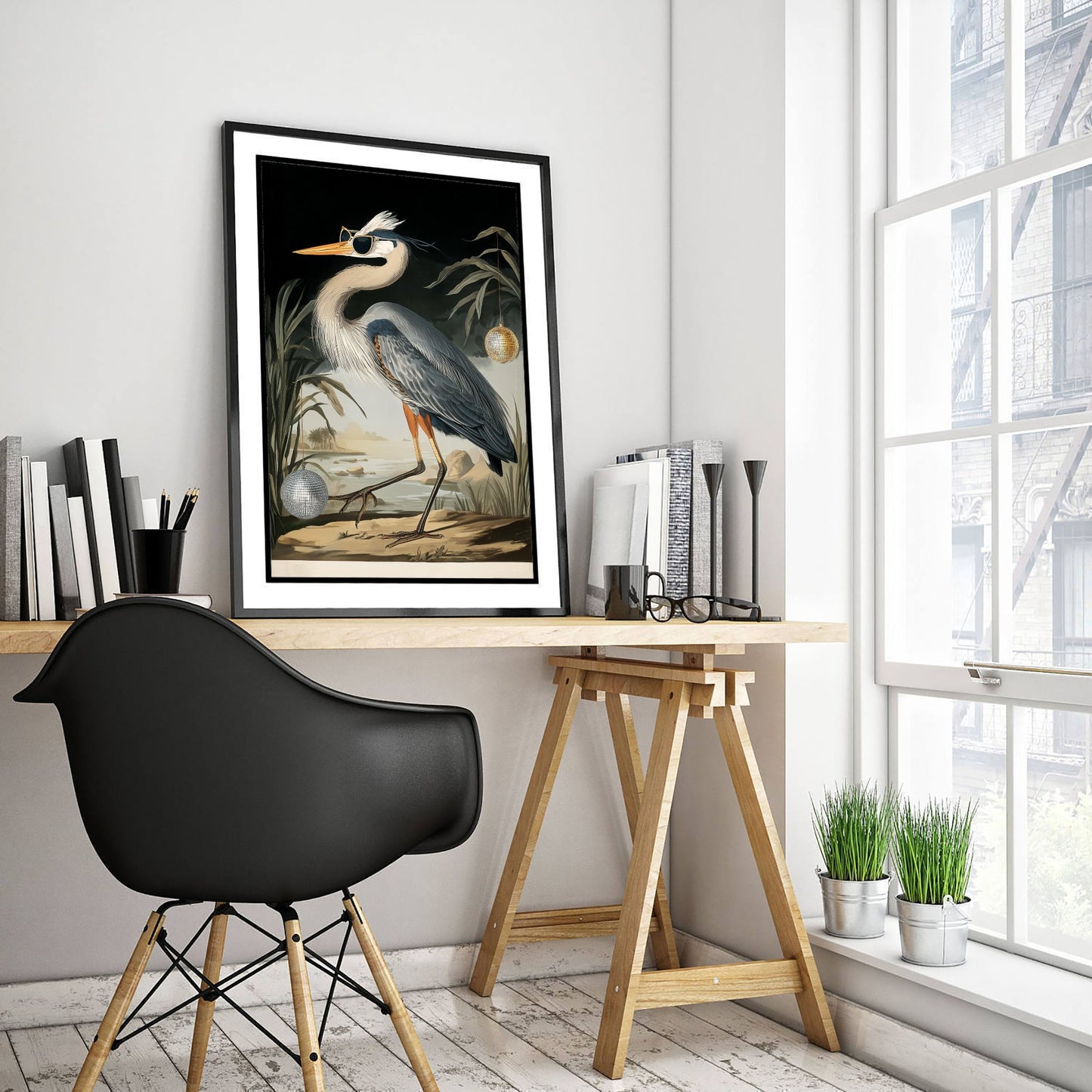 Great Blue Heron in Sunglasses Art Print - Funny Bird Poster - Cool Audubon Illustration - Disco Bird 1/3